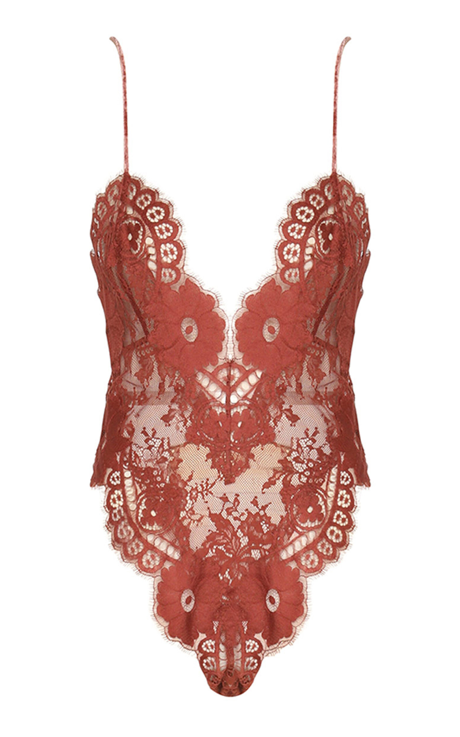 ZIMMERMANN ILLUSTRATION PLUNGED LACE BODYSUIT