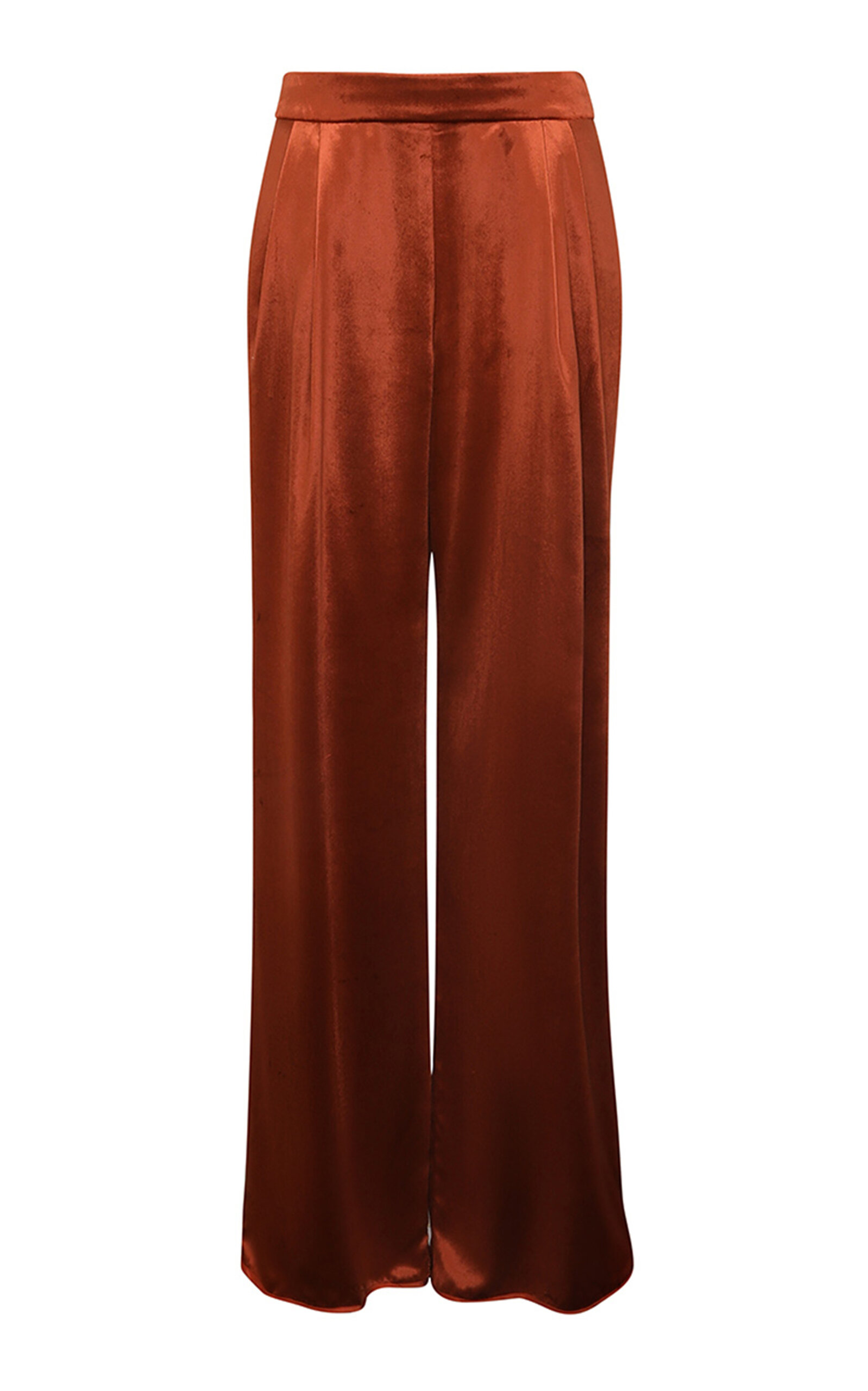 Zimmermann Illustration Pleated Low-rise Satin Wide-leg Pants In Red