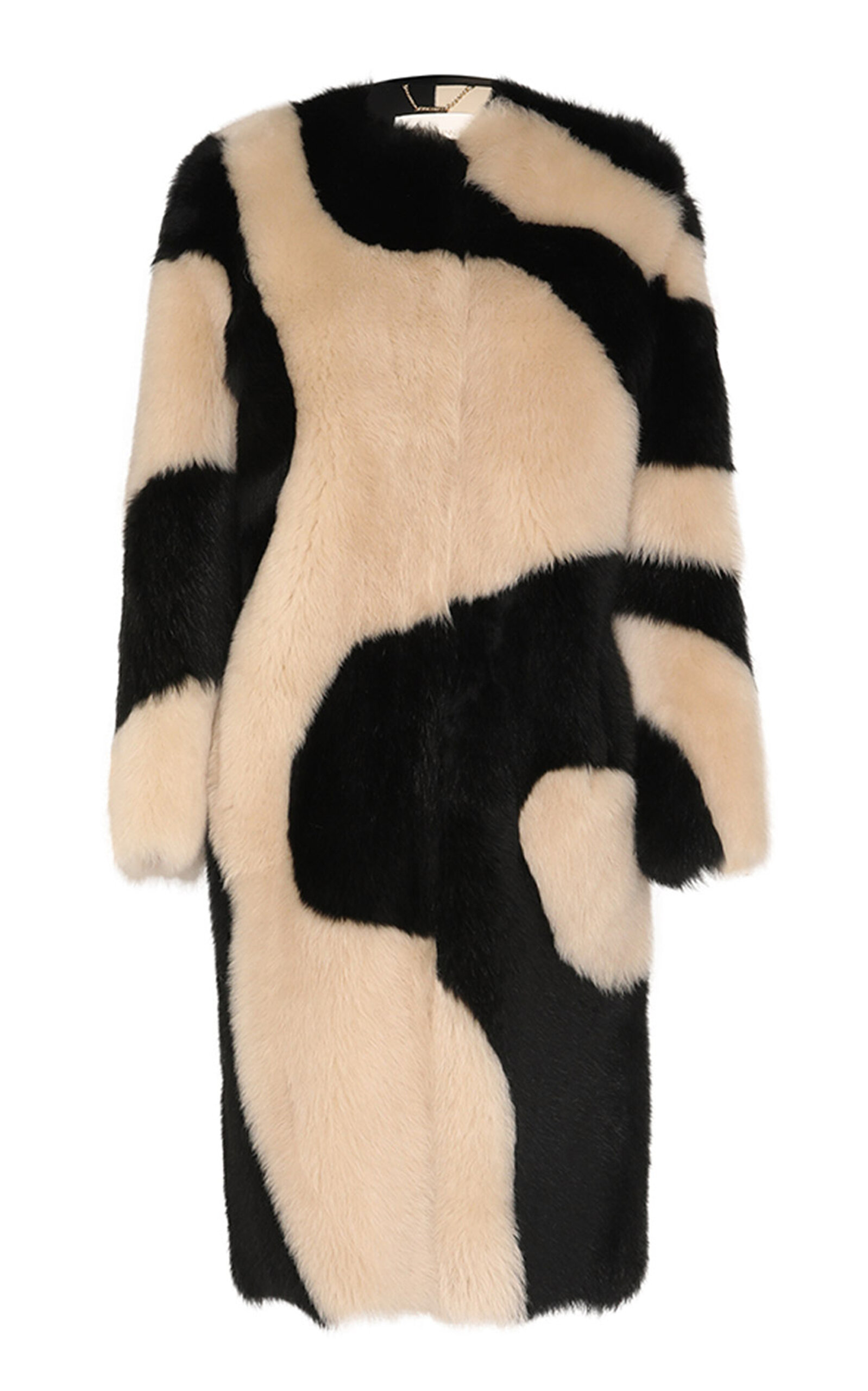 Zimmermann Illustration Swirl Shearling Fur Coat In Black,white