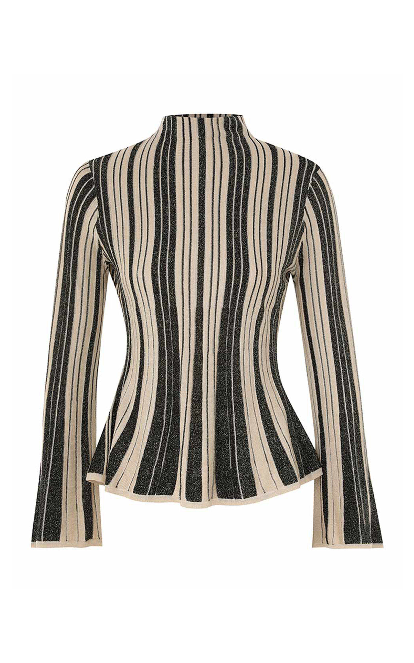Zimmermann Illustration Mouline Metallic Stripe Top Black/gold In Black,white
