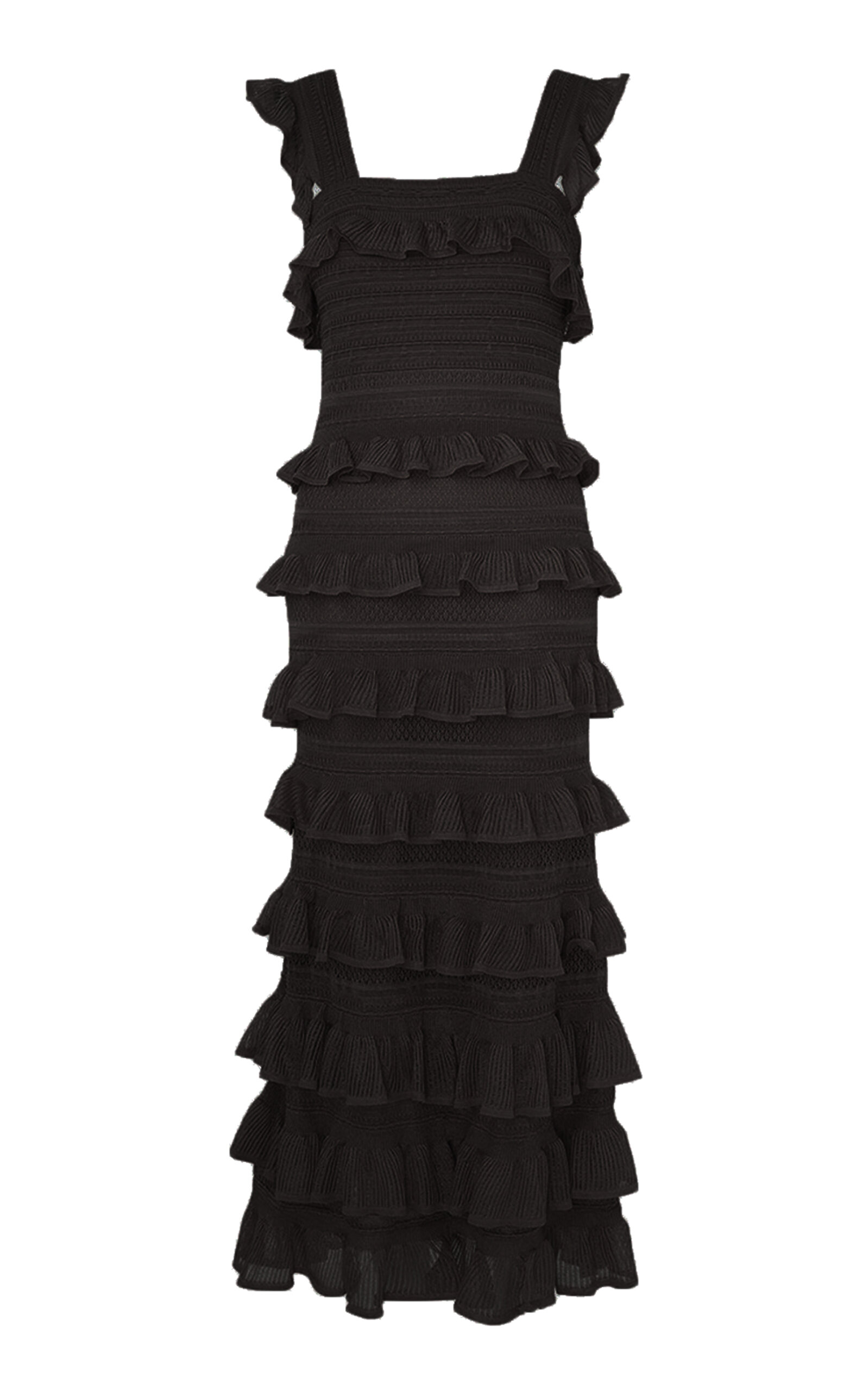Zimmermann Illustration Ruffled Knit Maxi Dress In Black