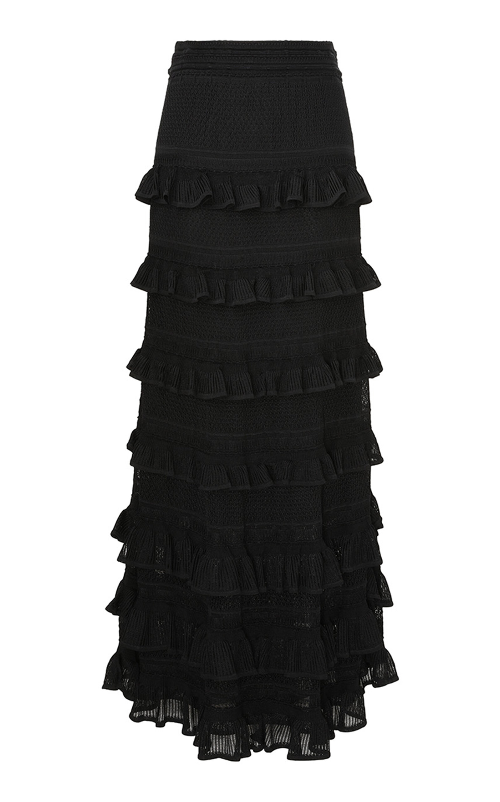 Zimmermann Illustration Ruffled Knit Maxi Skirt In Black