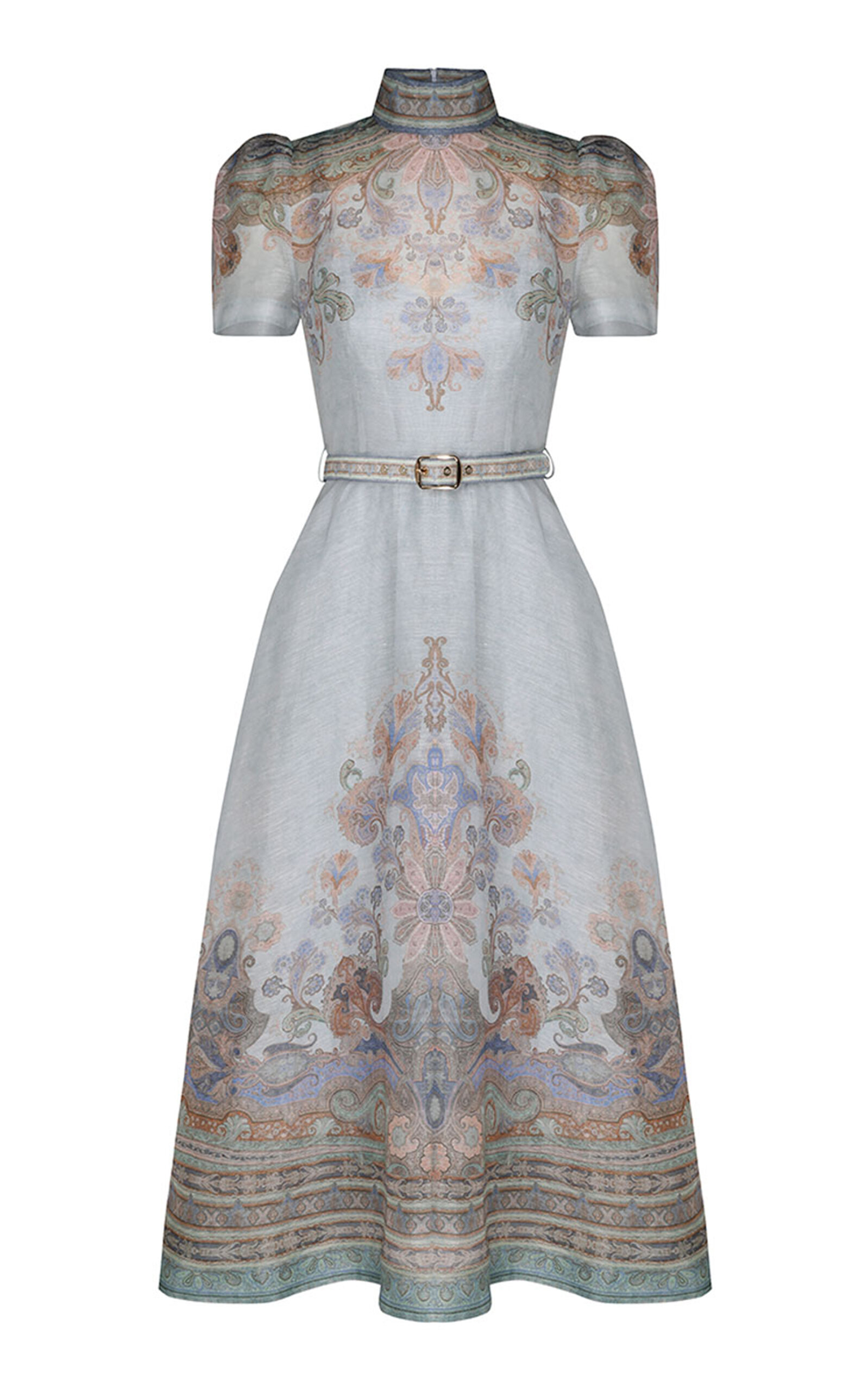 Zimmermann Eden Belted Linen-silk Midi Dress In Multi