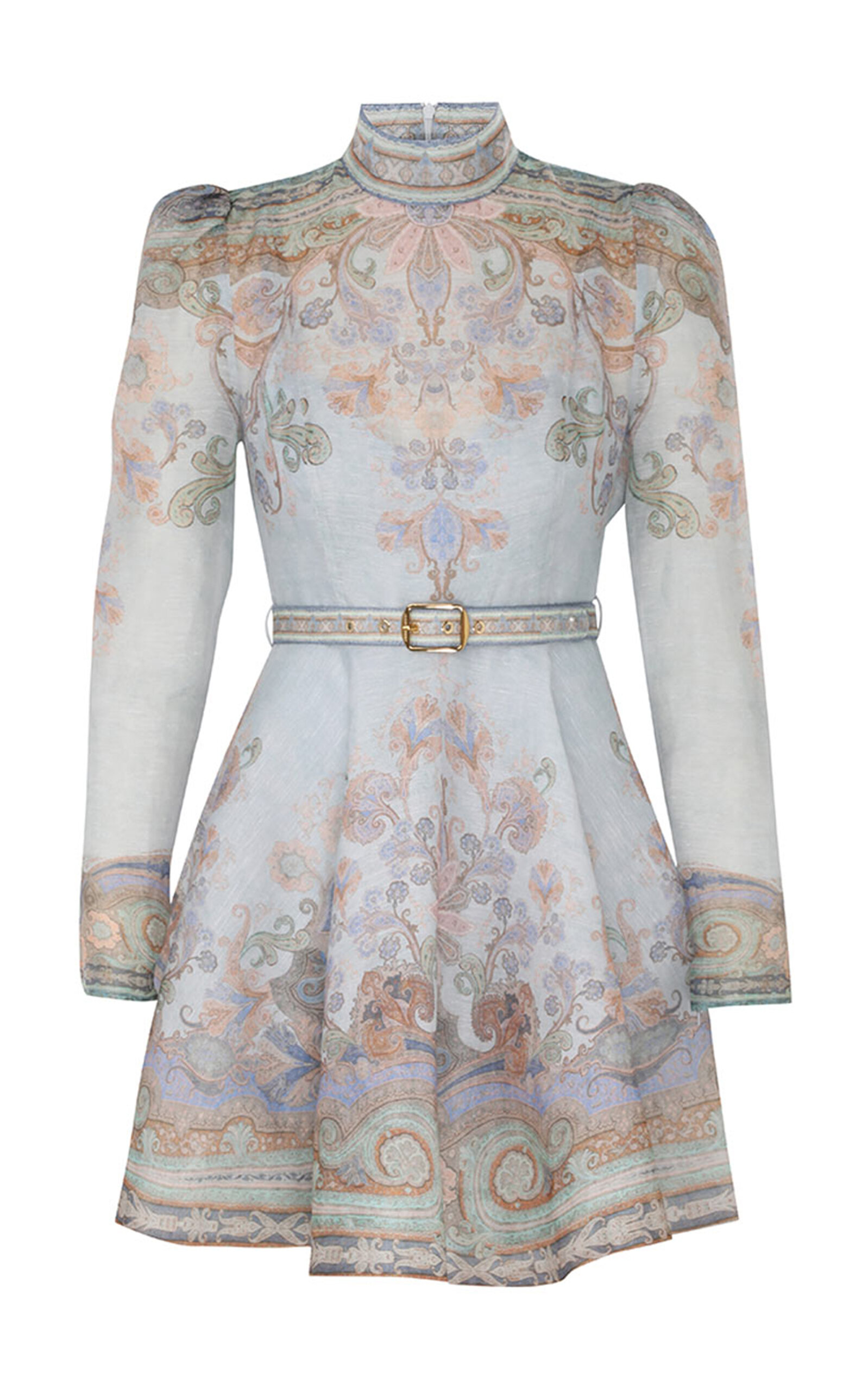 Zimmermann Eden Belted Linen-silk Mini Dress In Multi