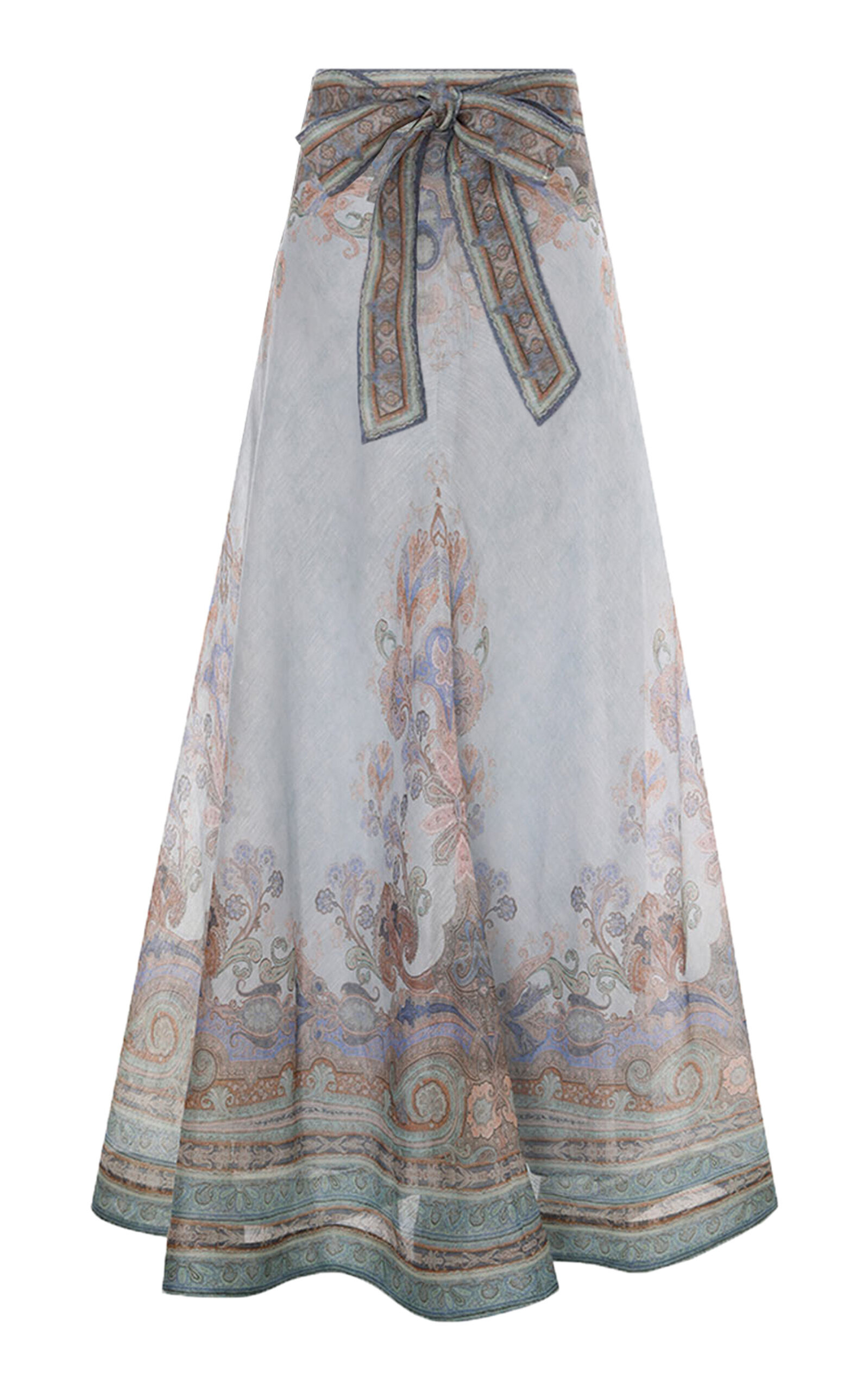 Zimmermann Eden Tie-detailed Linen-silk Maxi Skirt In Multi