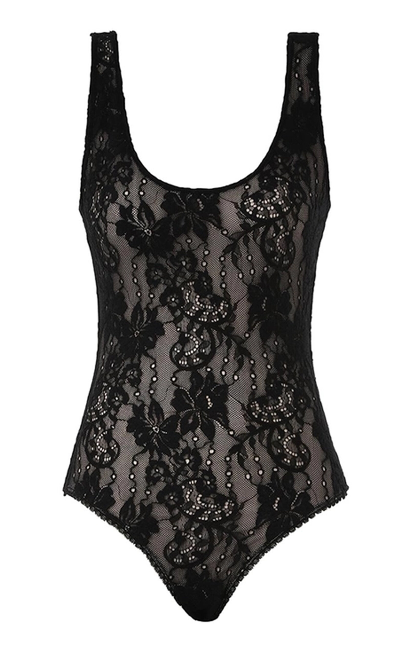 Zimmermann Scooped Stretch-lace Bodysuit In Black