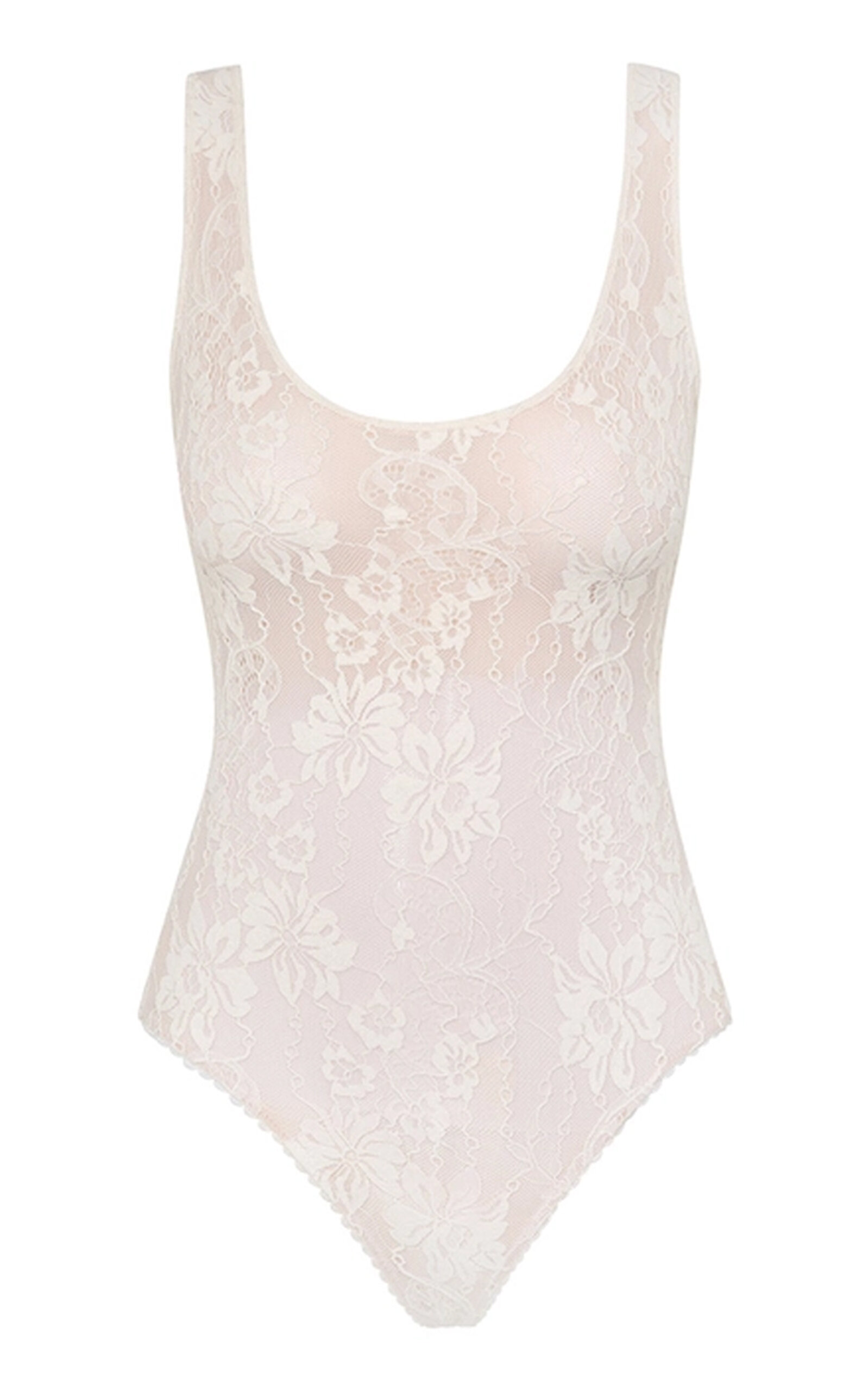 Zimmermann Scooped Stretch-lace Bodysuit In Off-white