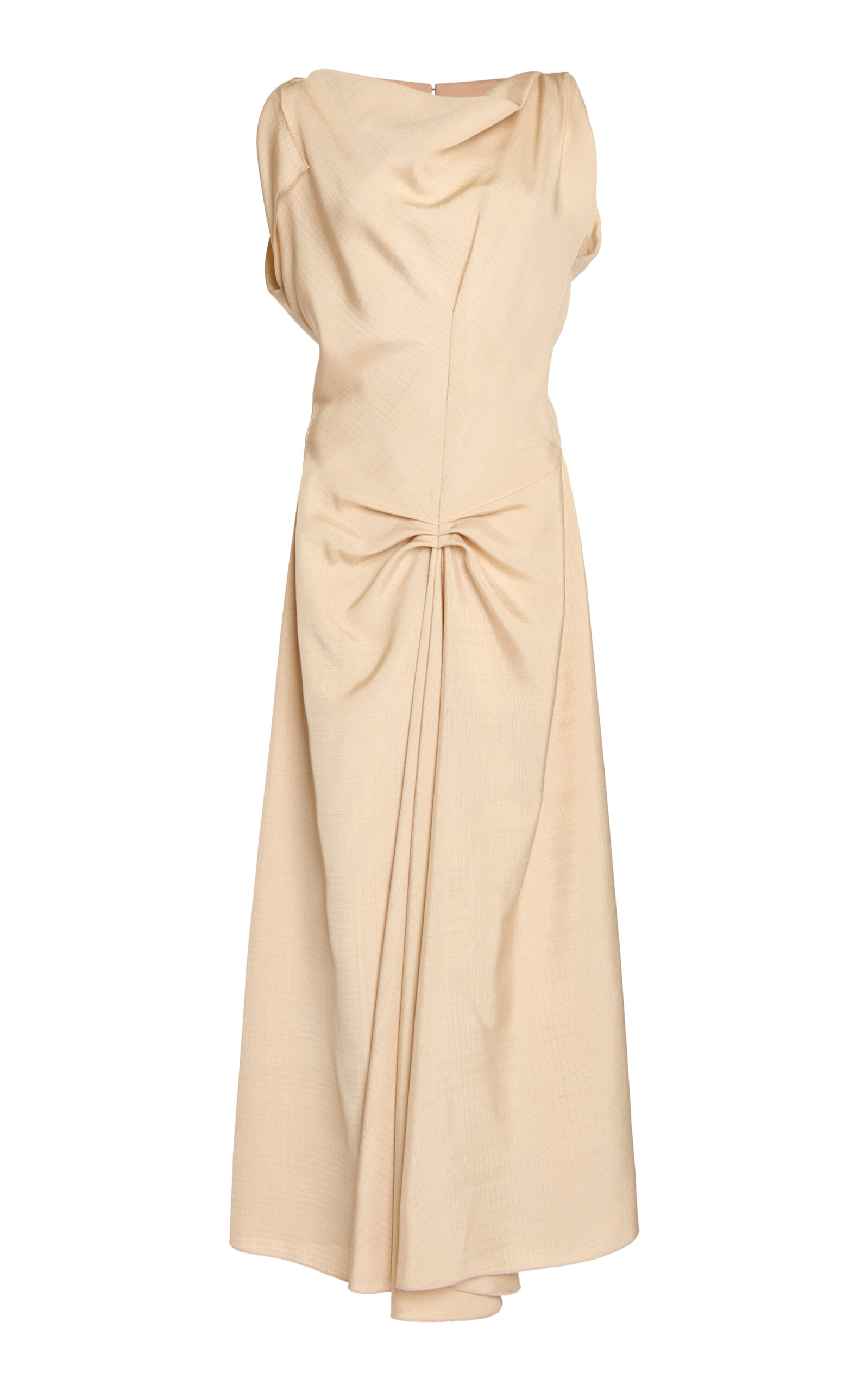 Victoria Beckham Satin Deconstructed Midi Dress In Tan