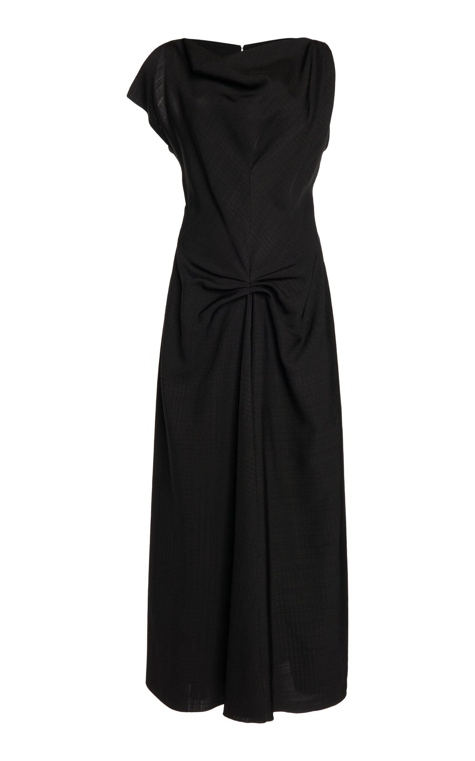 Victoria Beckham Gathered Waist Viscose Dress In Black