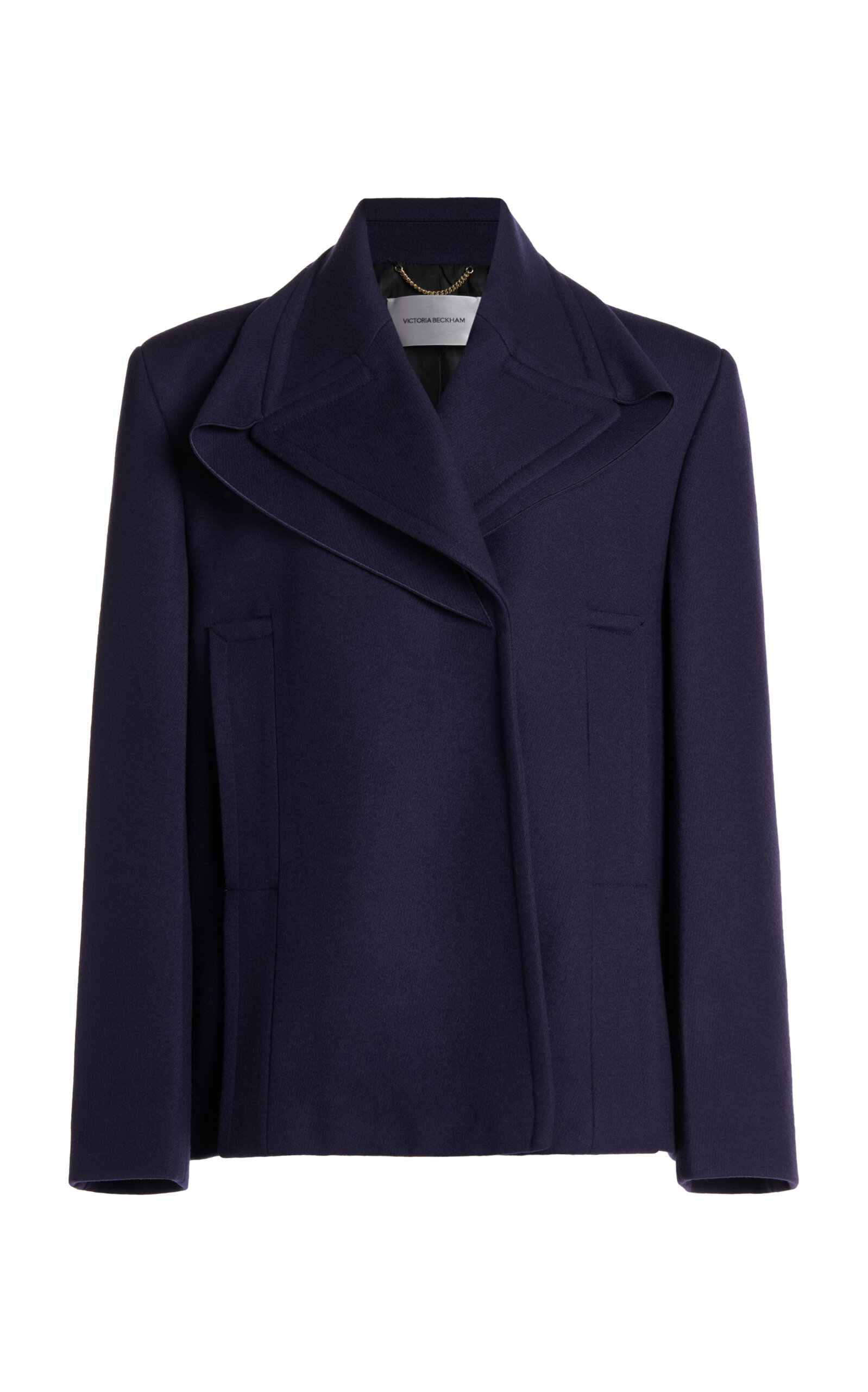 Victoria Beckham Wool Pointed Shoulder Peacoat In Navy