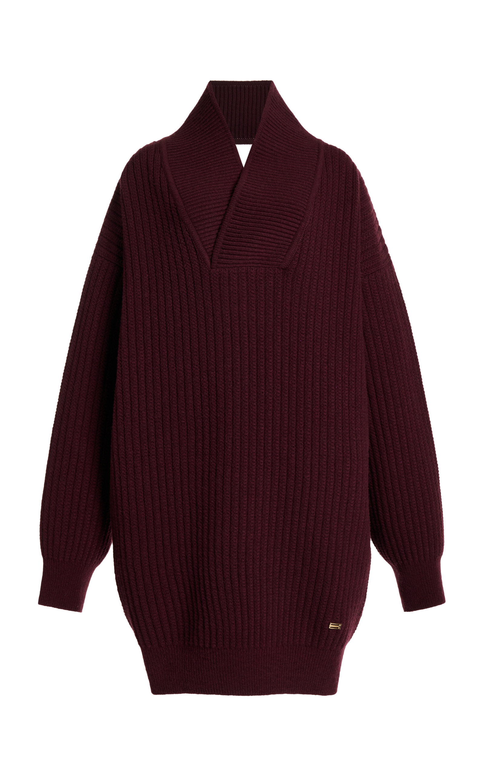 Victoria Beckham Wool Shawl Neck Jumper Mini Dress In Burgundy