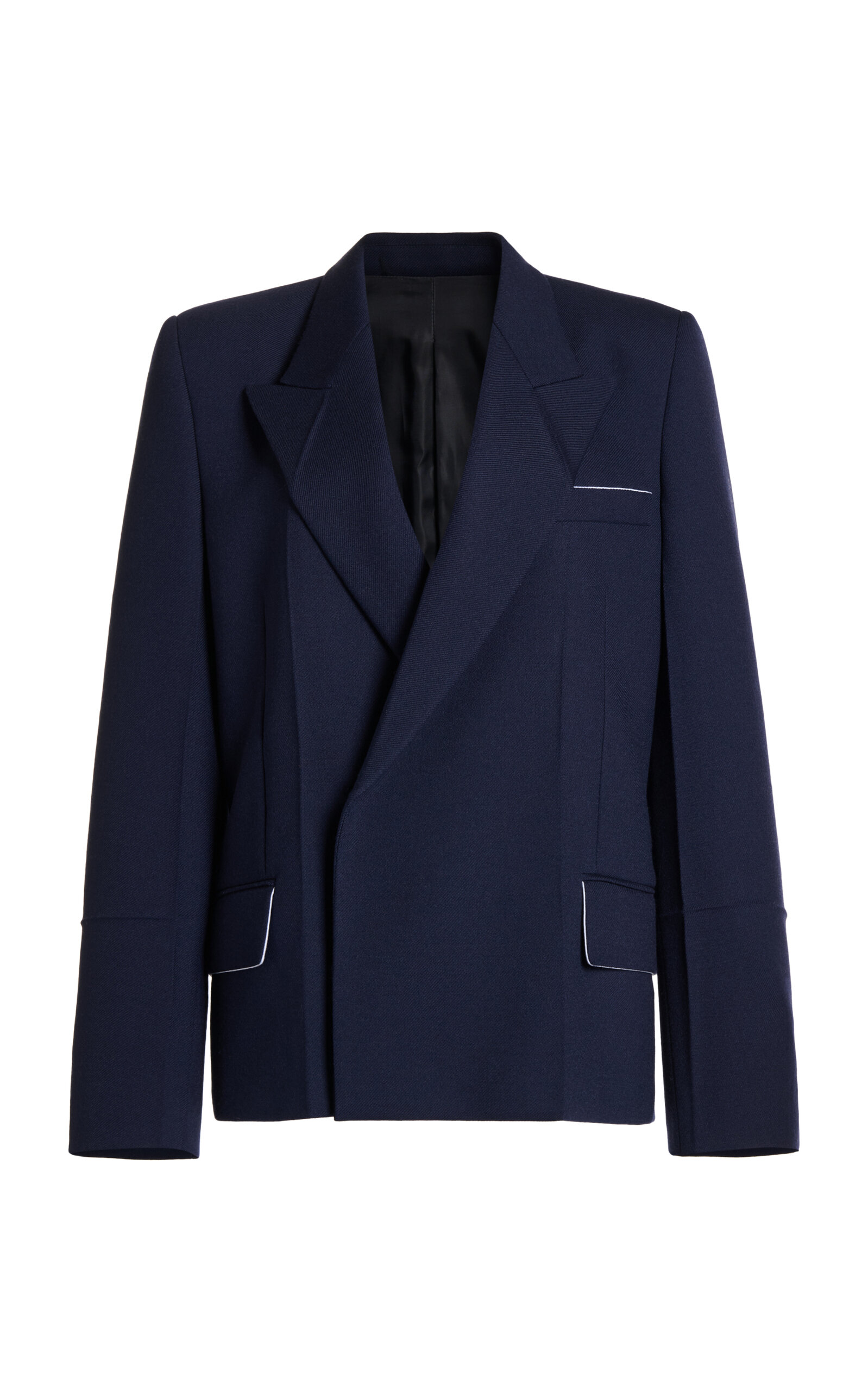 Victoria Beckham Wool Pointed Shoulder Peacoat In Navy