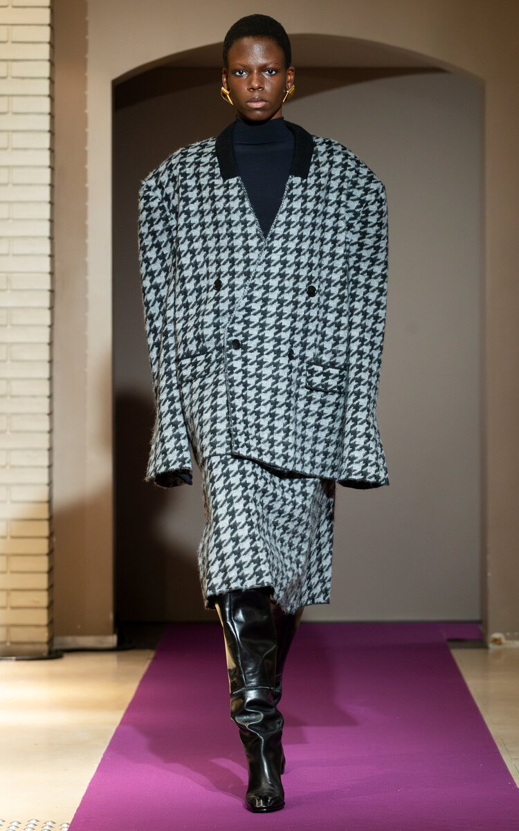 Marie Adam-leenardt Houndstooth Wool-blend Midi Skirt In Grey