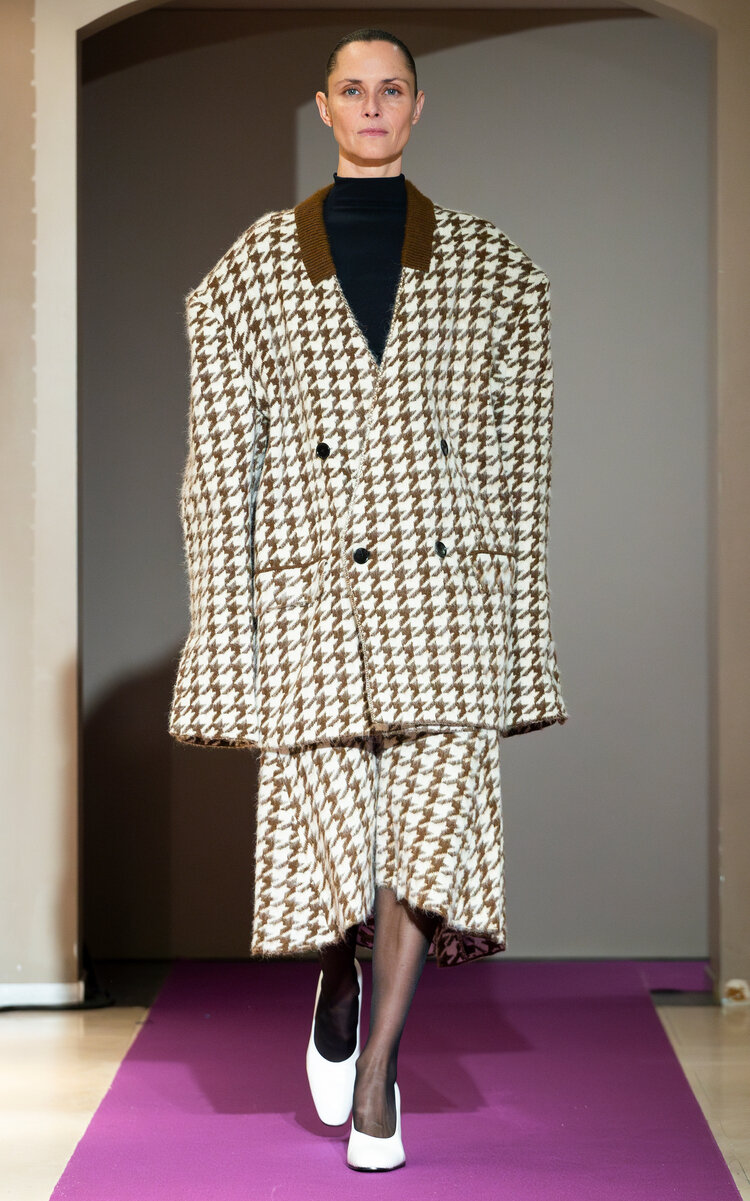 Marie Adam-leenardt Houndstooth Wool-blend Midi Skirt In Brown