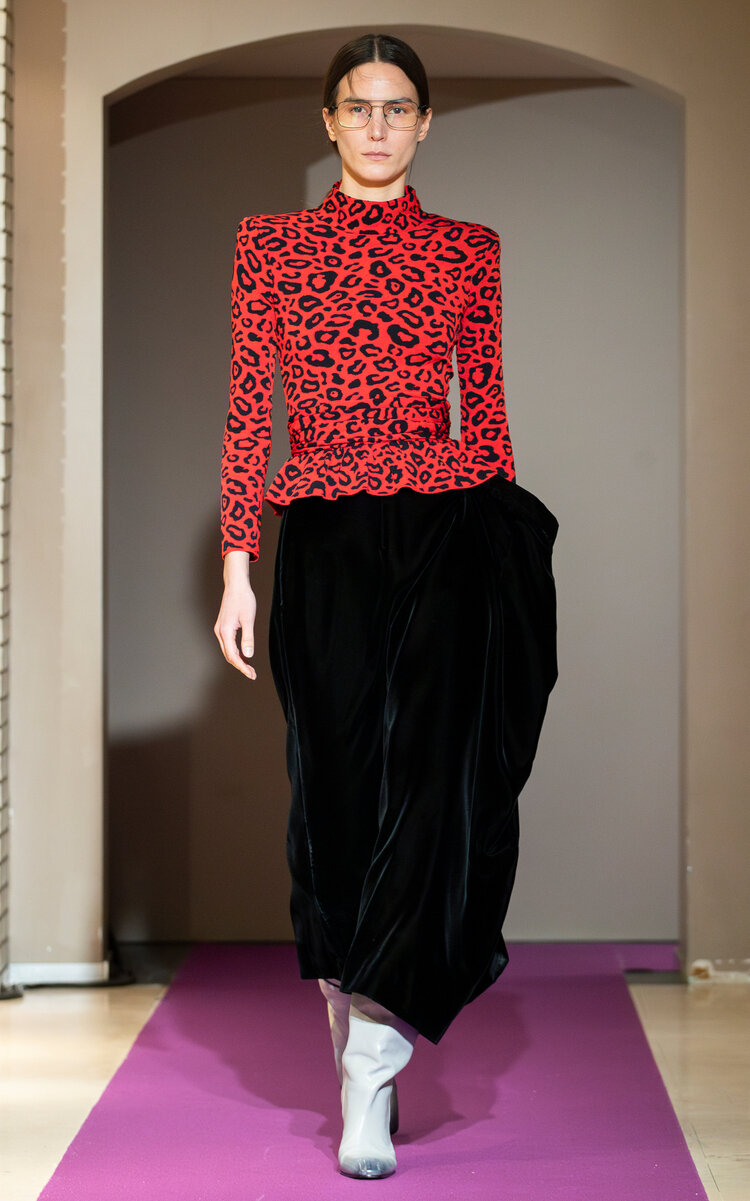 Marie Adam-leenardt Leopard Printed Peplum Top In Red