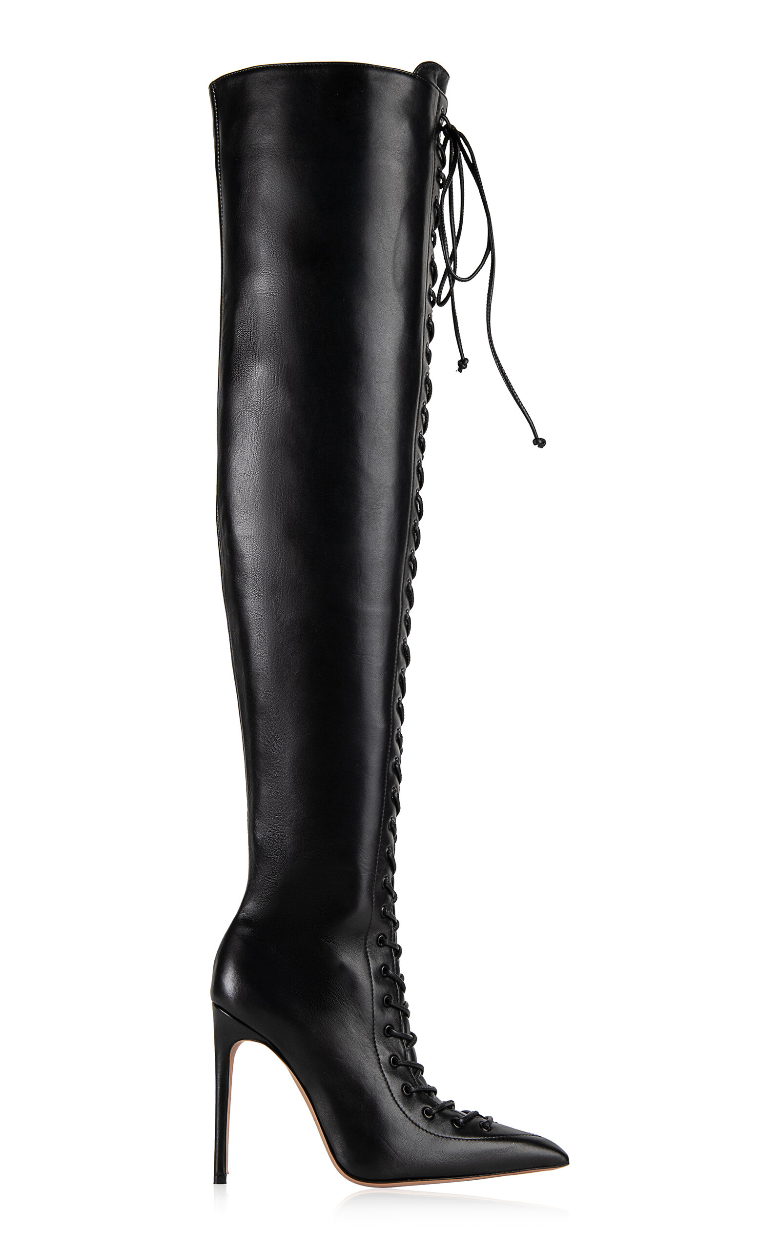 The New Arrivals Ilkyaz Ozel Over The Knee Corset Leather Boots In Black