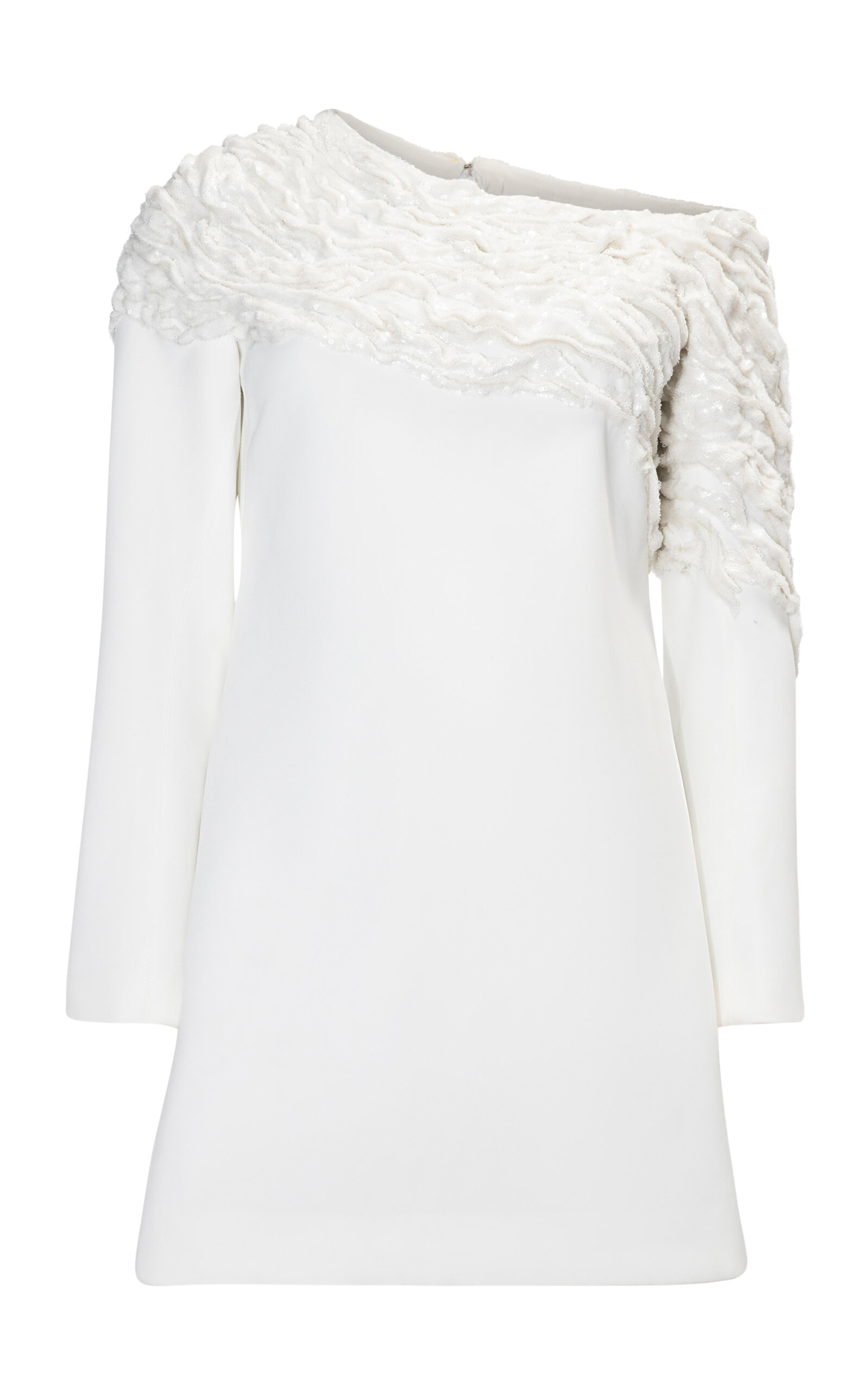 Marmar Halim Ruffled Asymmetric Crepe Mini Dress In Off-white