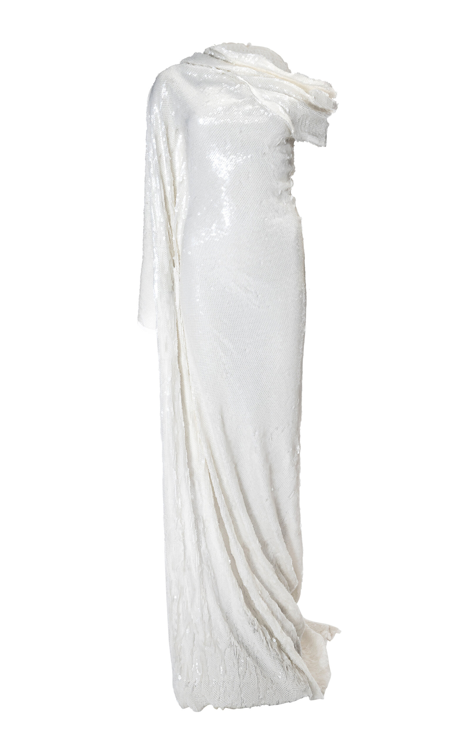 Marmar Halim Sequined Draped Silk-blend Gown In Off-white