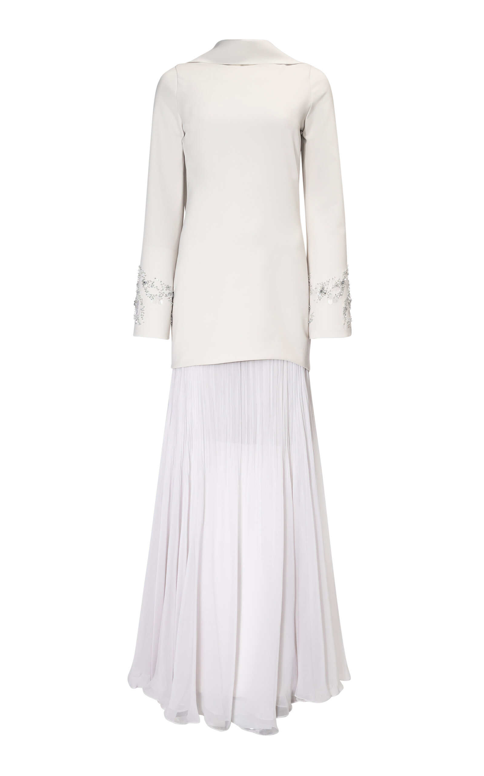 Marmar Halim Pleated Chiffon-crepe Maxi Dress In Off-white