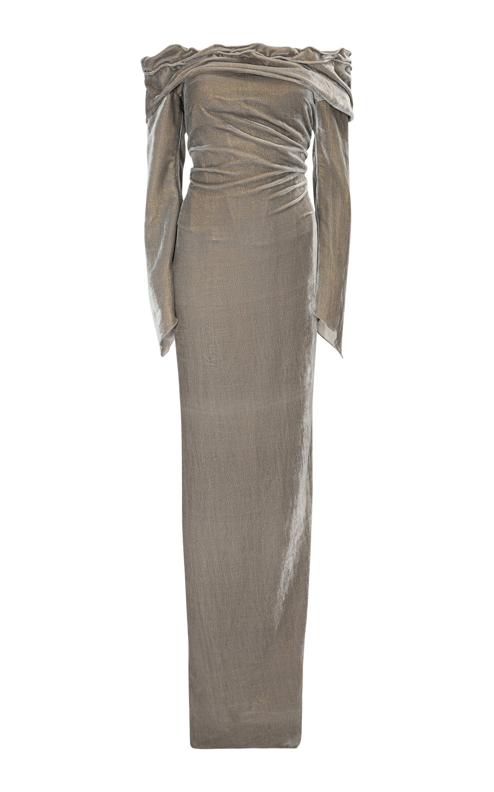 Marmar Halim Draped Off-The-Shoulder Velvet Gown - Grey