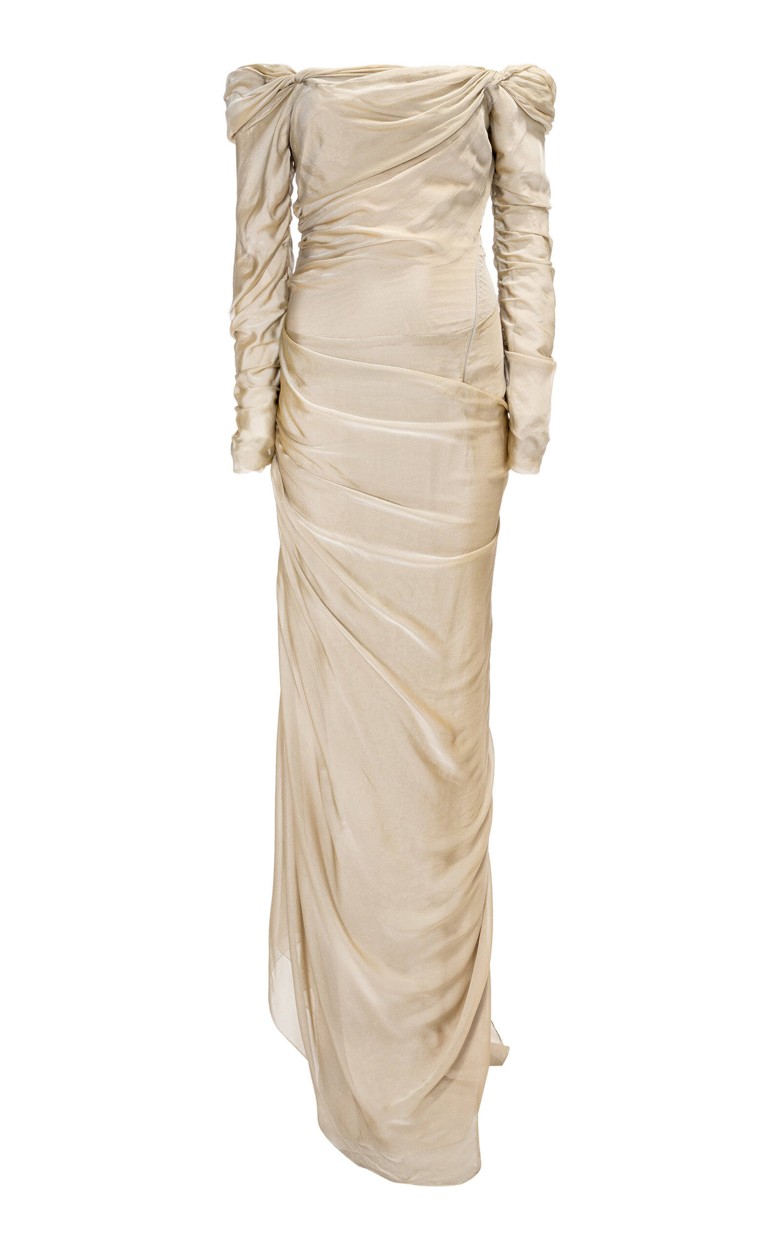 Marmar Halim Draped Off-the-shoulder Silk Chiffon Gown In Grey