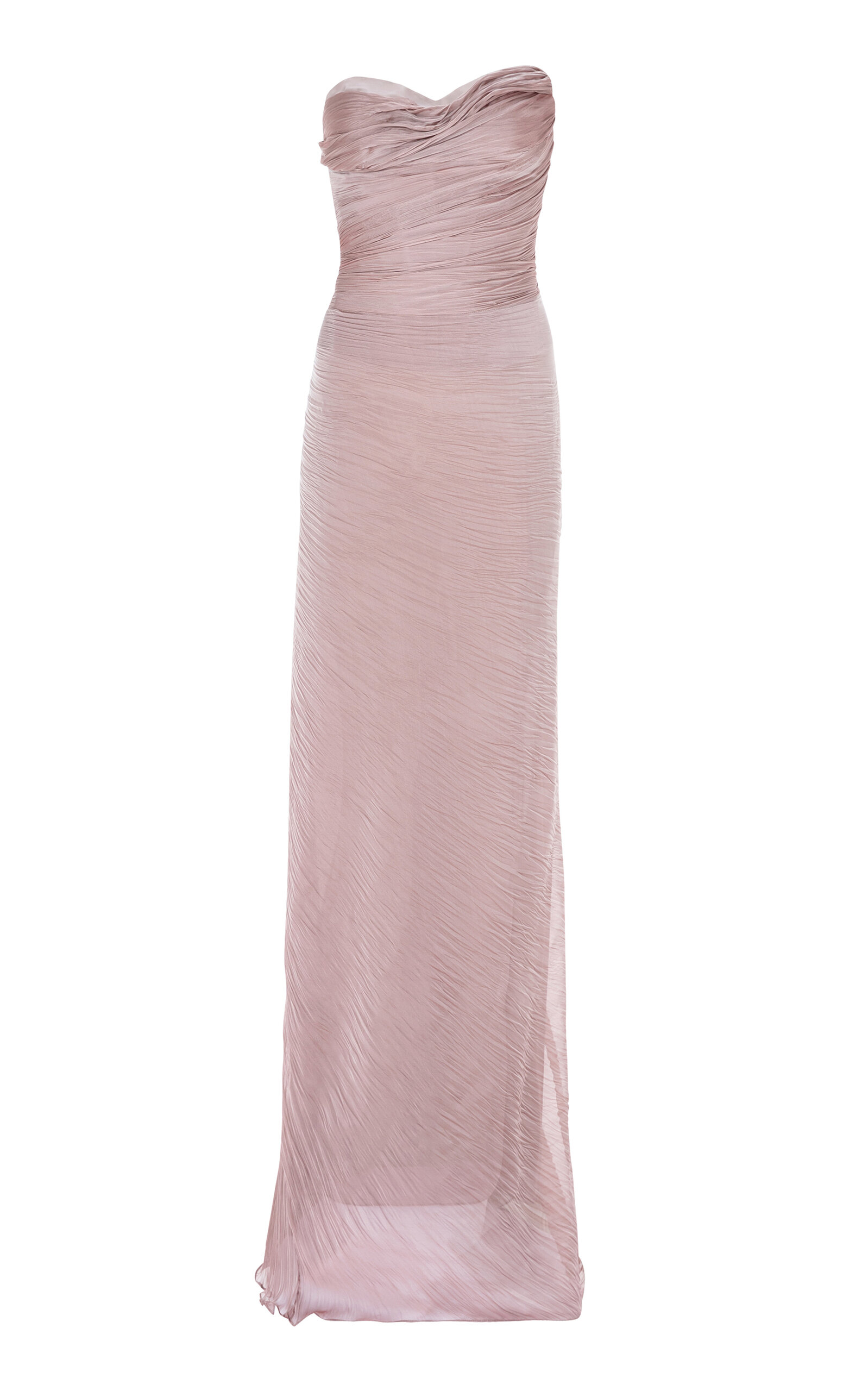 Marmar Halim Draped Strapless Silk Chiffon Gown In Purple