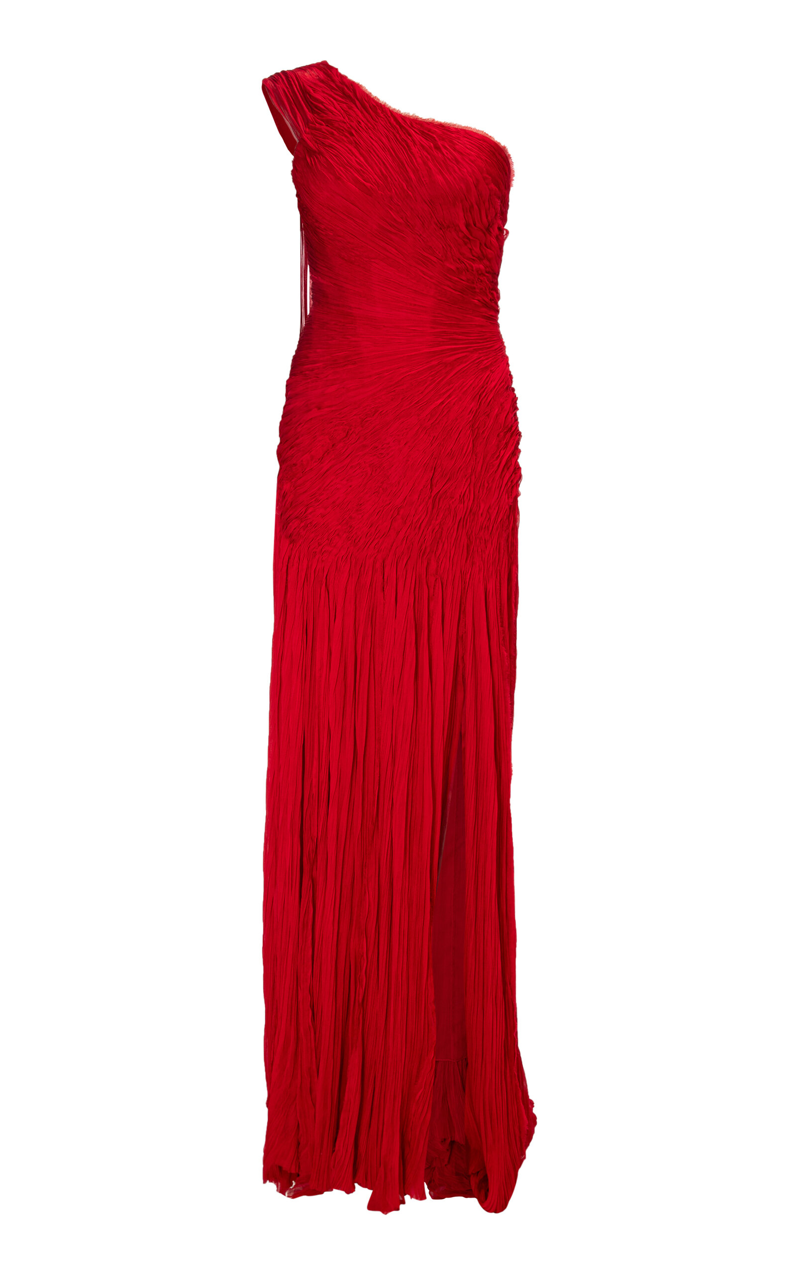 Marmar Halim Cape-detailed Pleated Silk Chiffon Gown In Red