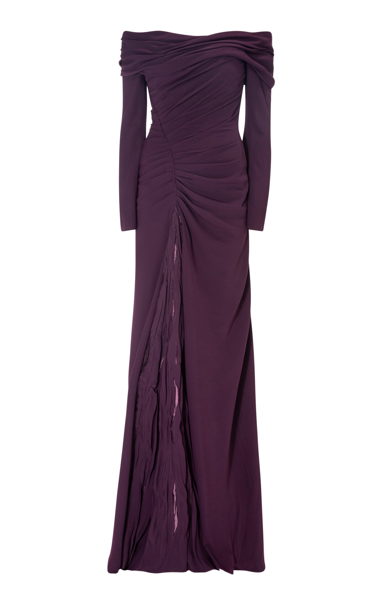Gathered Off-The-Shoulder Crepe Gown