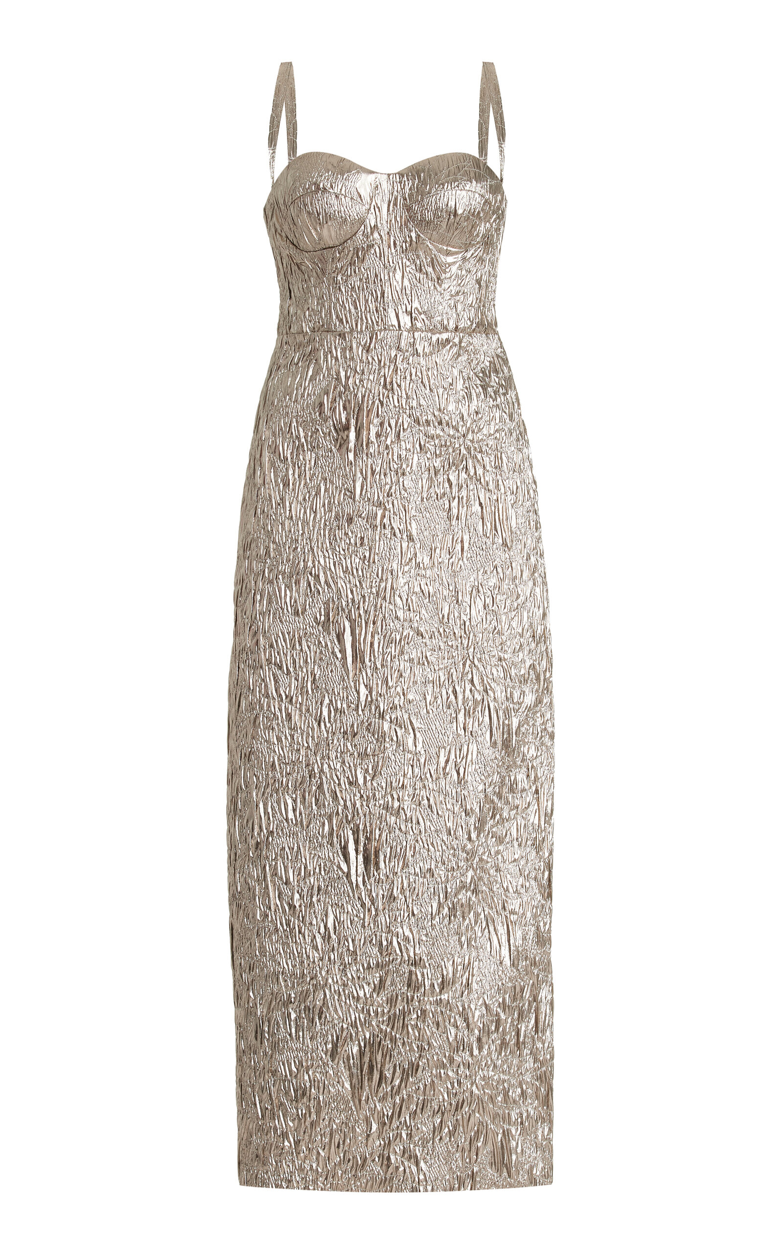 Shop Sophie Et Voila Exclusive Metallic Jacquard Bustier Midi Dress In Silver
