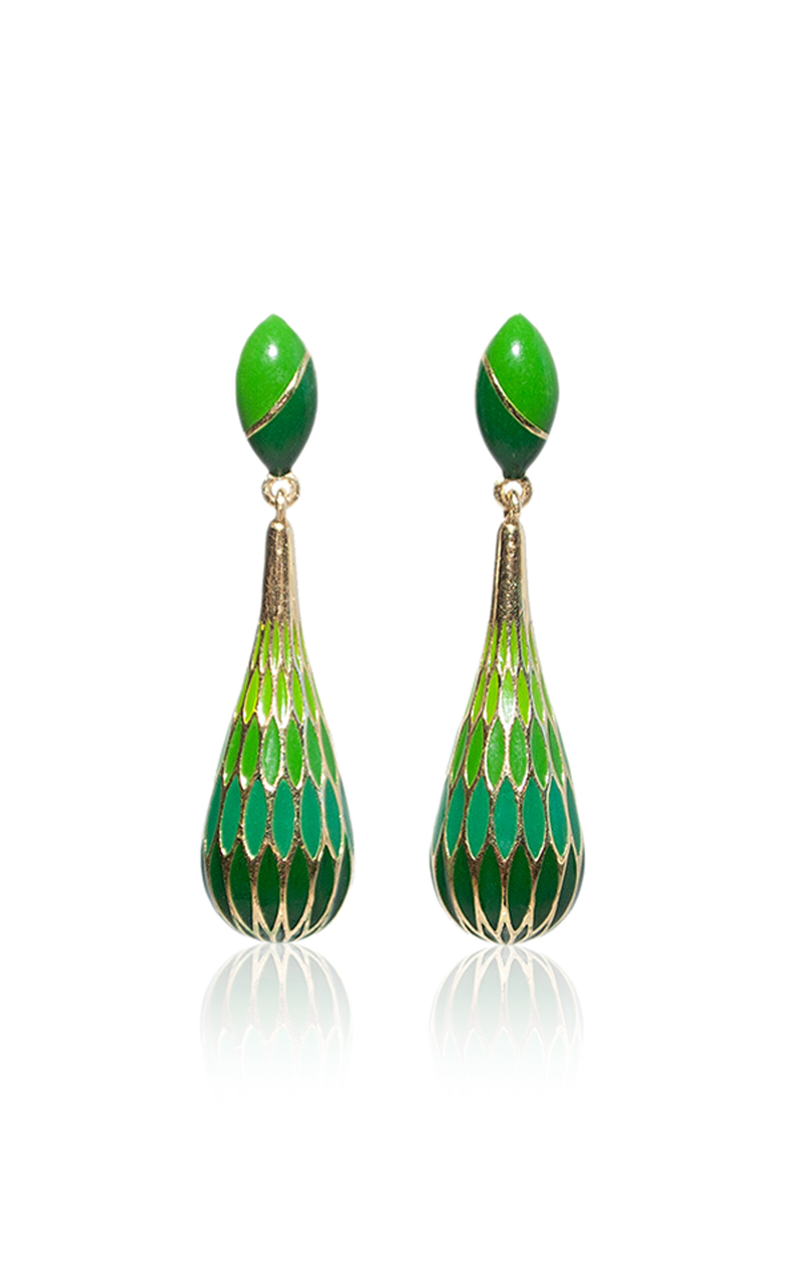 Van Gelder 18k Yellow Gold Baoli Flow Ear Pendants In Green