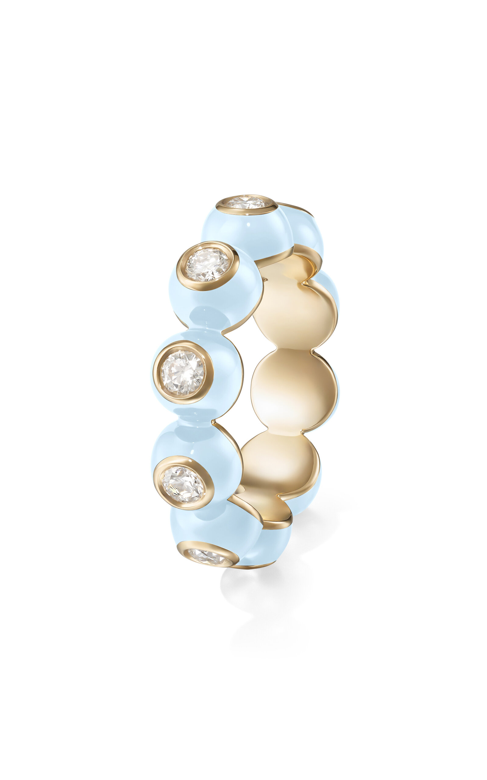 Shop Melissa Kaye Audrey Enameled 18k Yellow Gold Diamond Eternity Ring In Blue