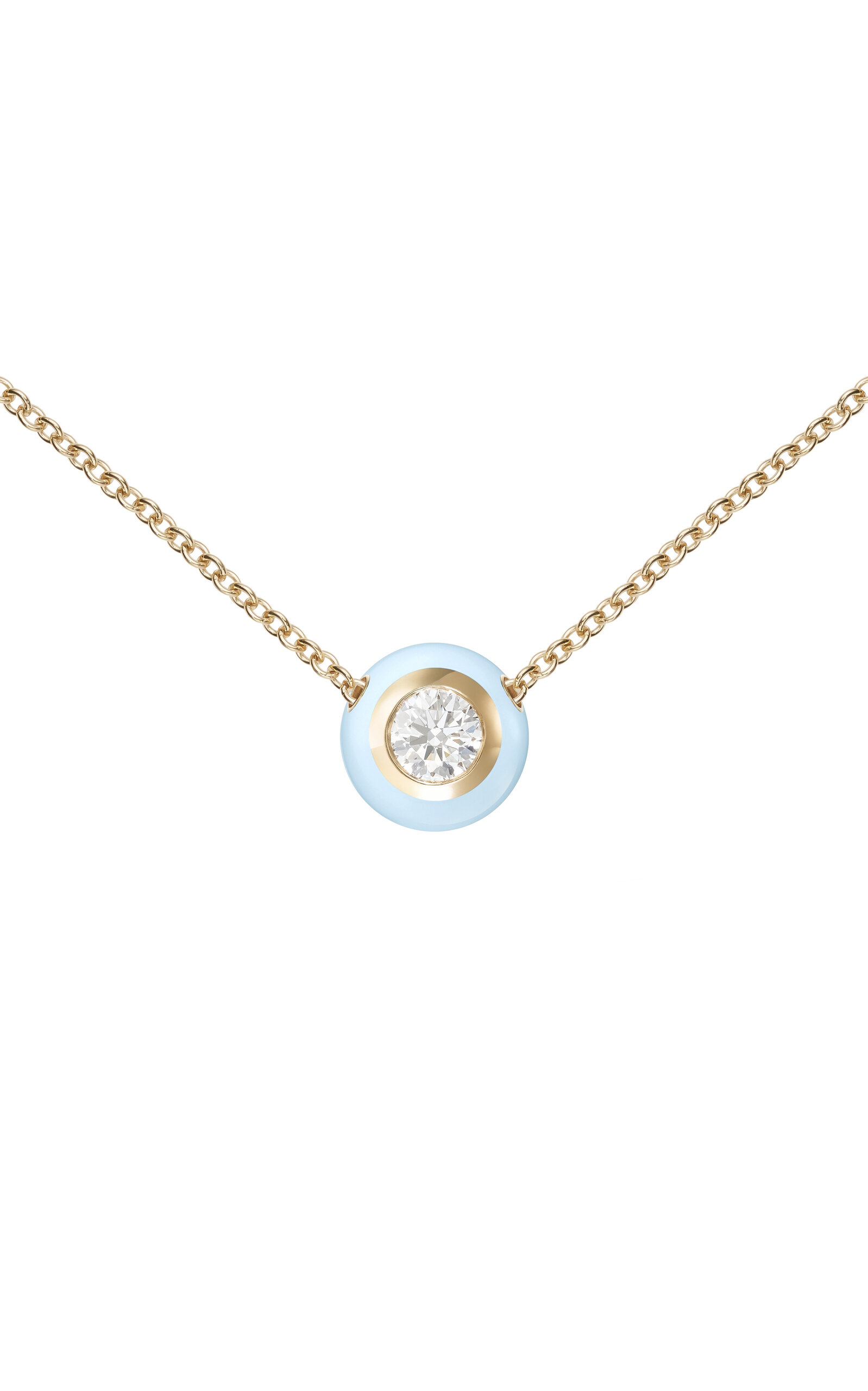 Shop Melissa Kaye Audrey Large Enameled 18k Yellow Gold Diamond Necklace In Blue