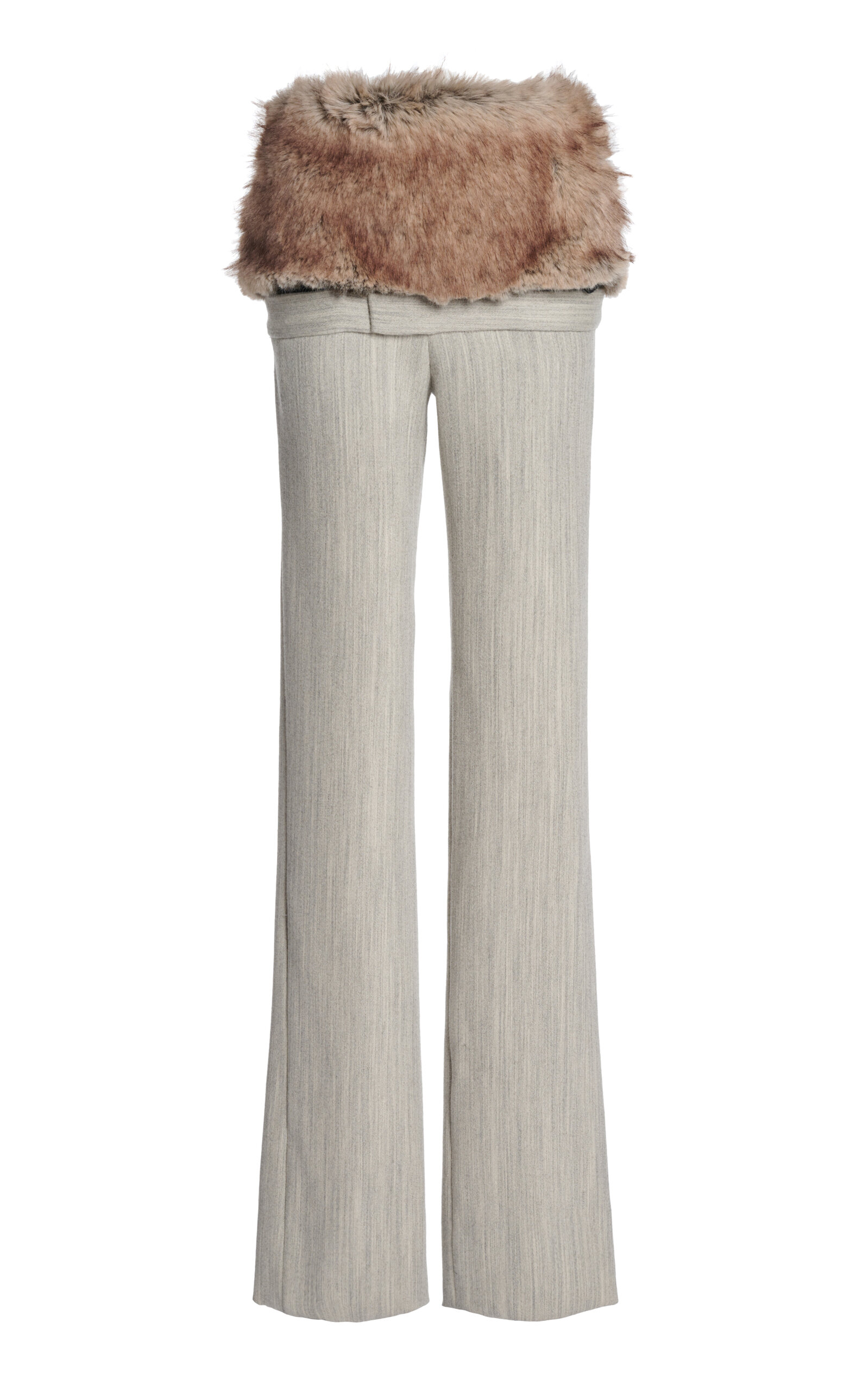 Coperni Faux-fur-trimmed Wool Straight-leg Pants In Neutral