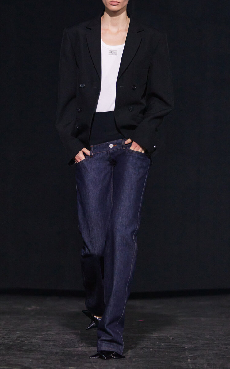 Coperni Jersey-trimmed Hybrid Denim Jeans In Dark Wash