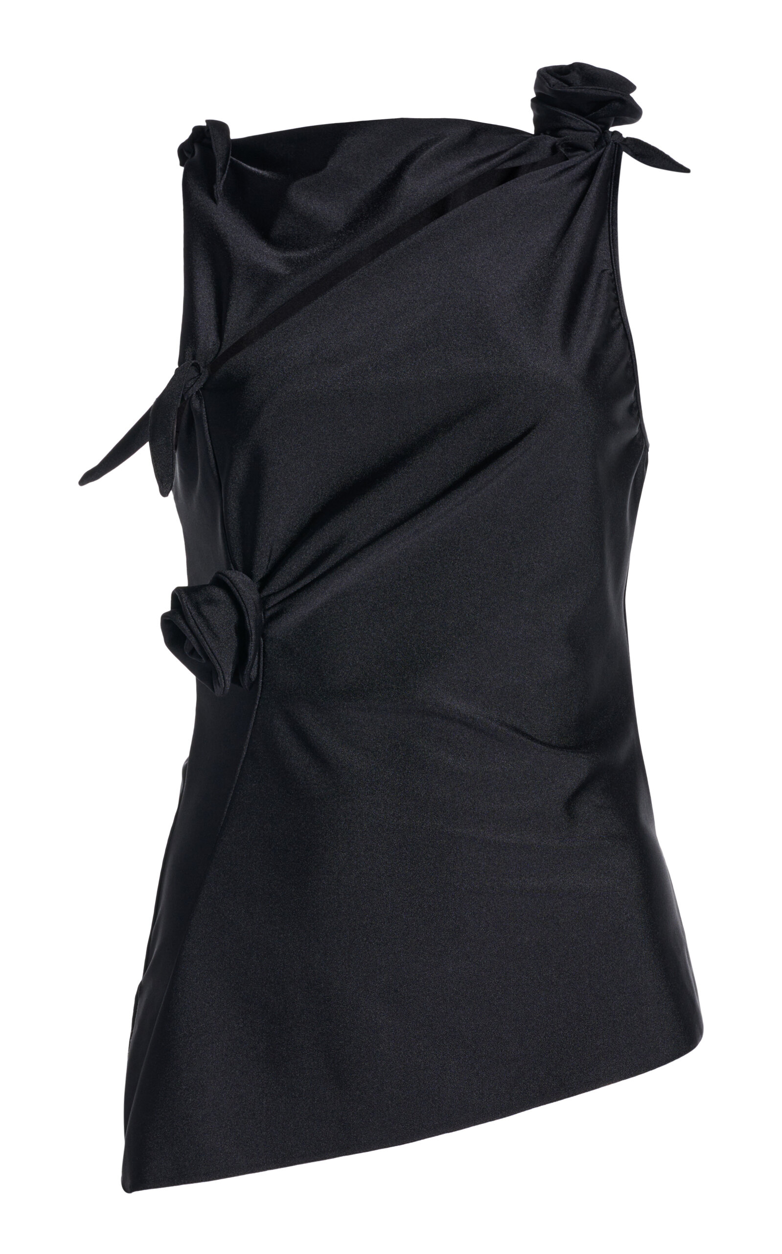 Coperni Black Asymmetric Sleeveless Top With Floral Detail And Cut-out On The Front In Black