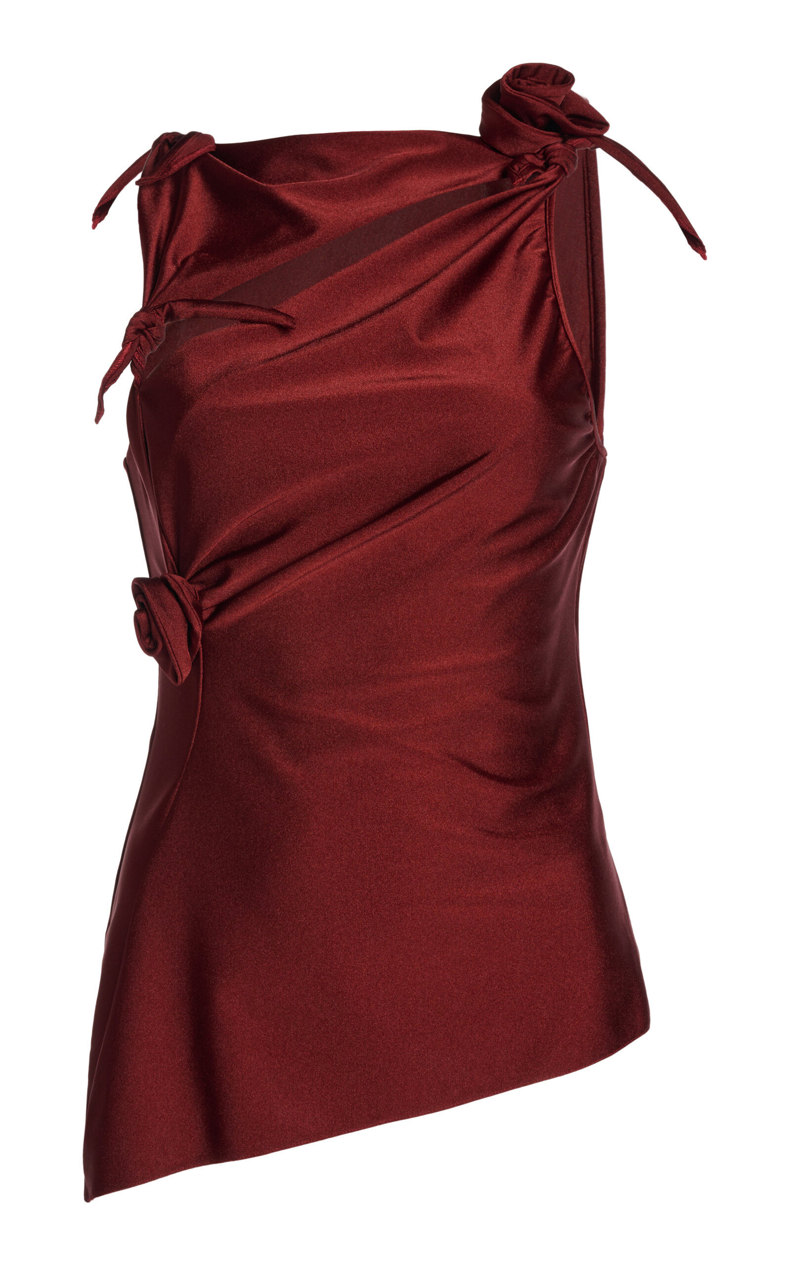 Coperni Flower-embellished Satin-jersey Top In Red