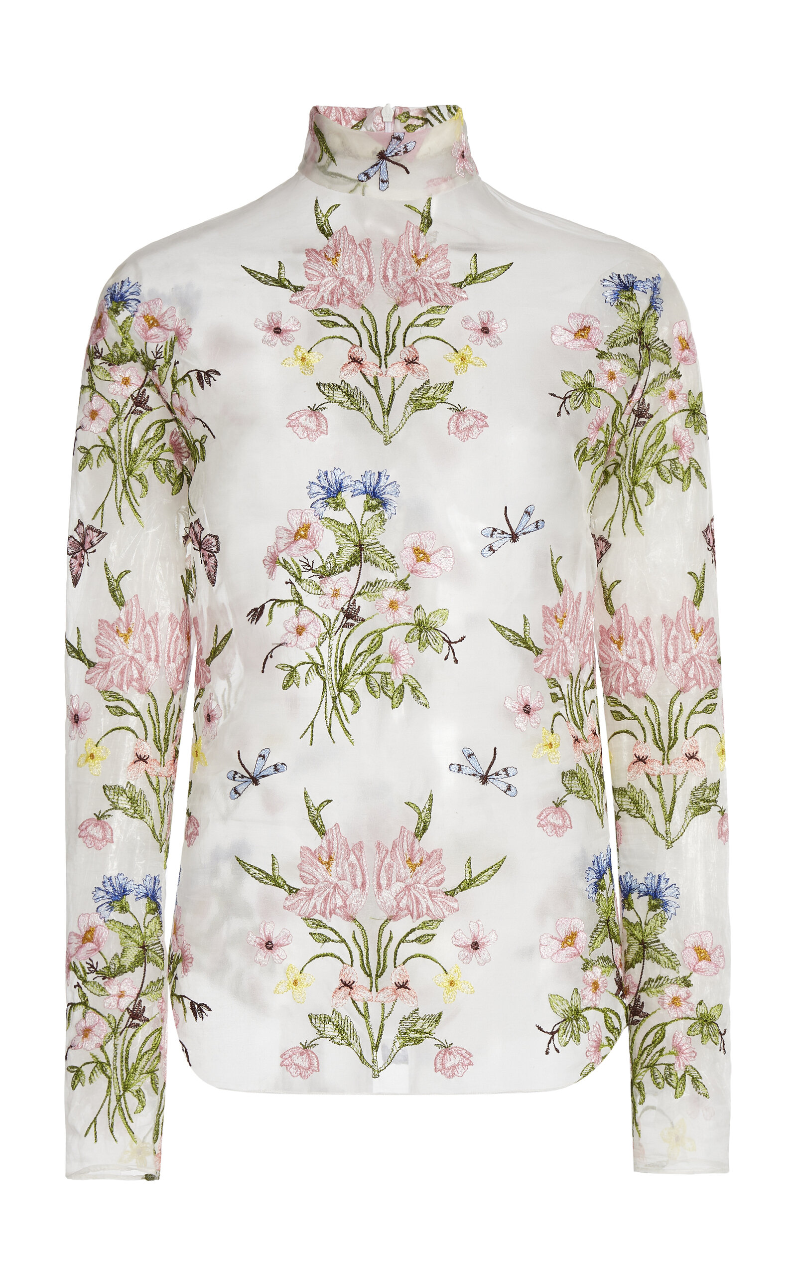Giambattista Valli Floral Embroidered Silk Organza Top
