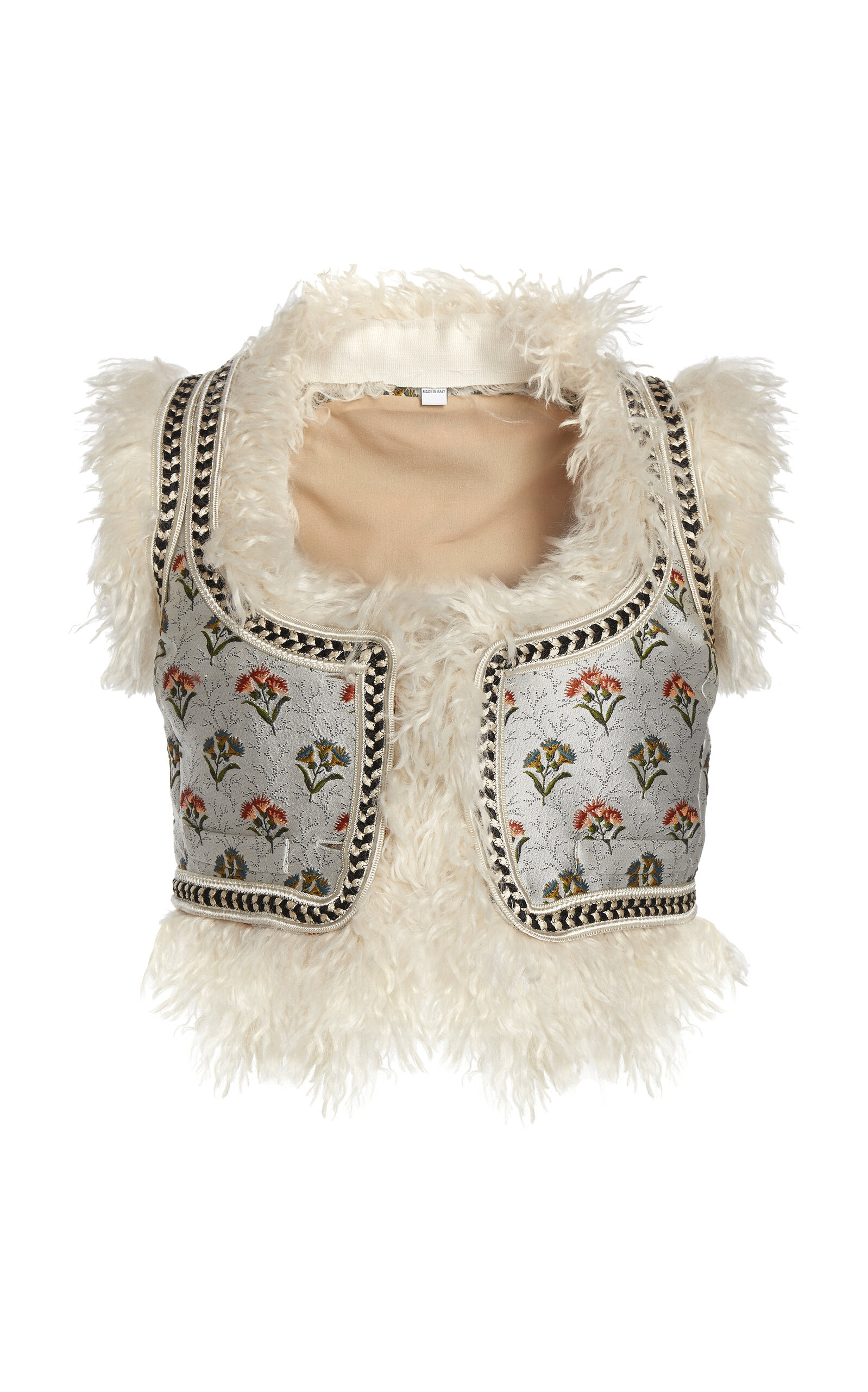 Giambattista Valli Shearling-trimmed Jacquard Waistcoat In Multi