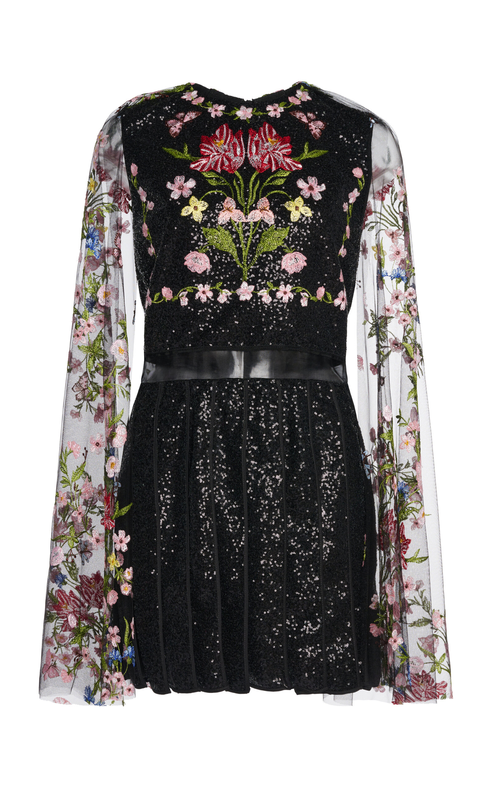 Giambattista Valli Floral Sequined Mini Dress In Black