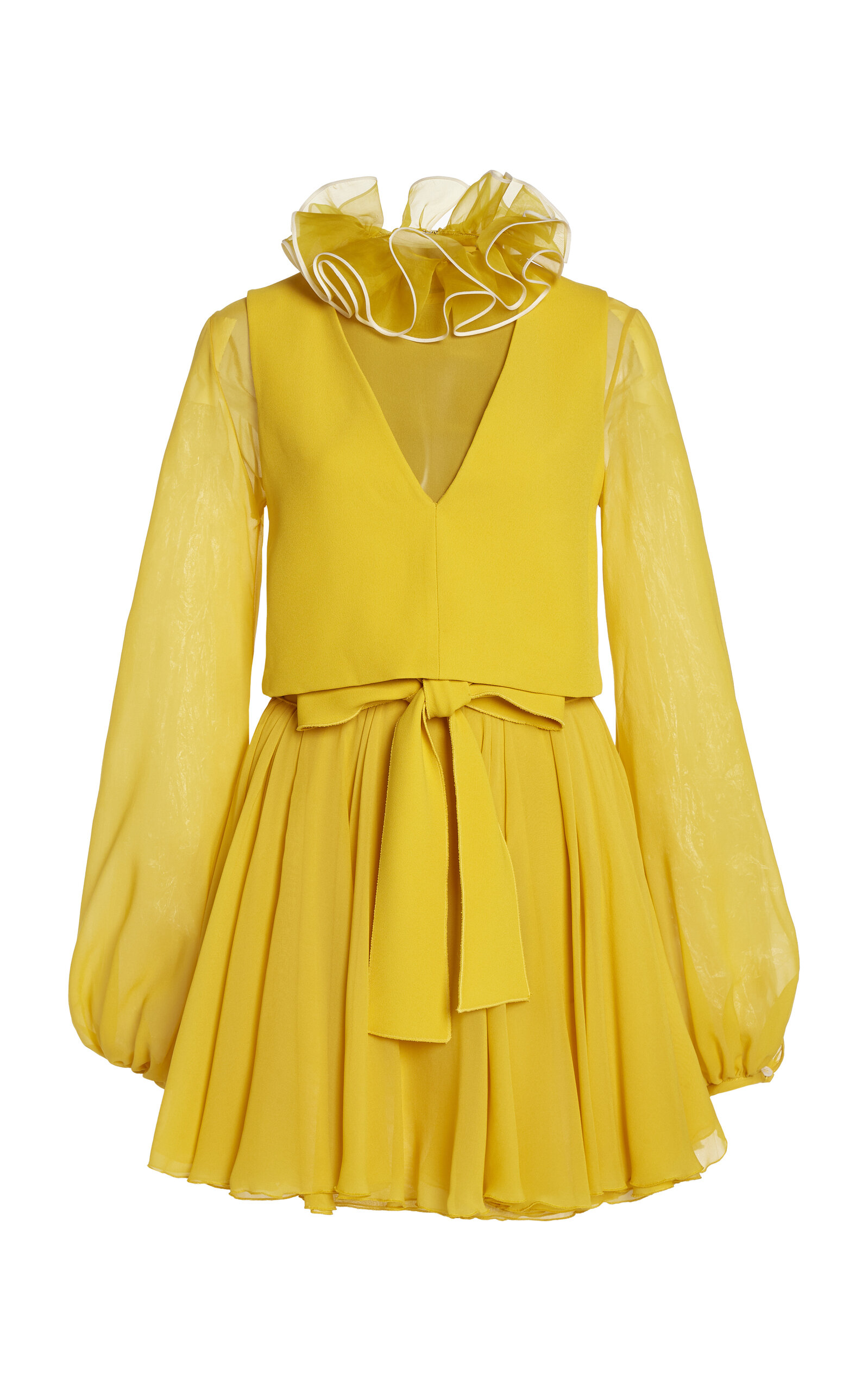 Giambattista Valli Layered Silk Georgette Mini Dress In Yellow