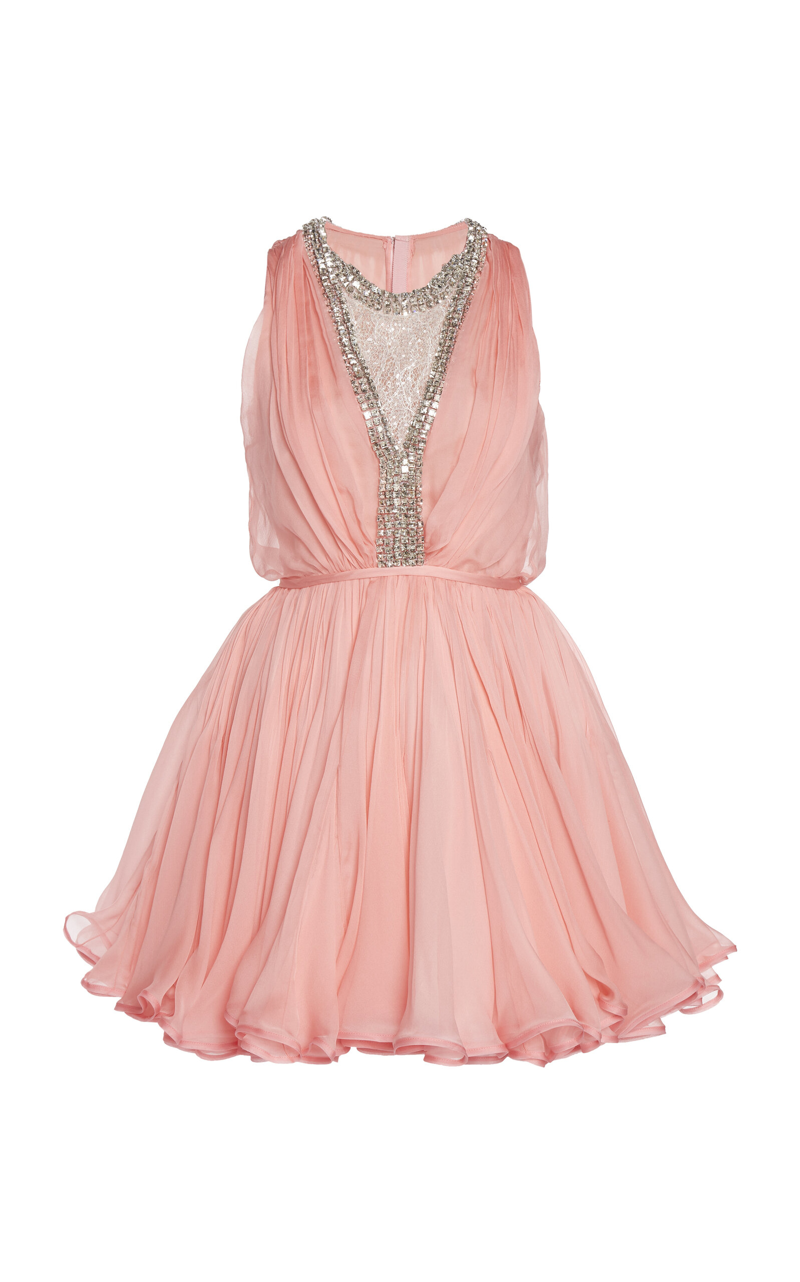 Giambattista Valli Embellished Neckline Chiffon Mini Dress In Pink