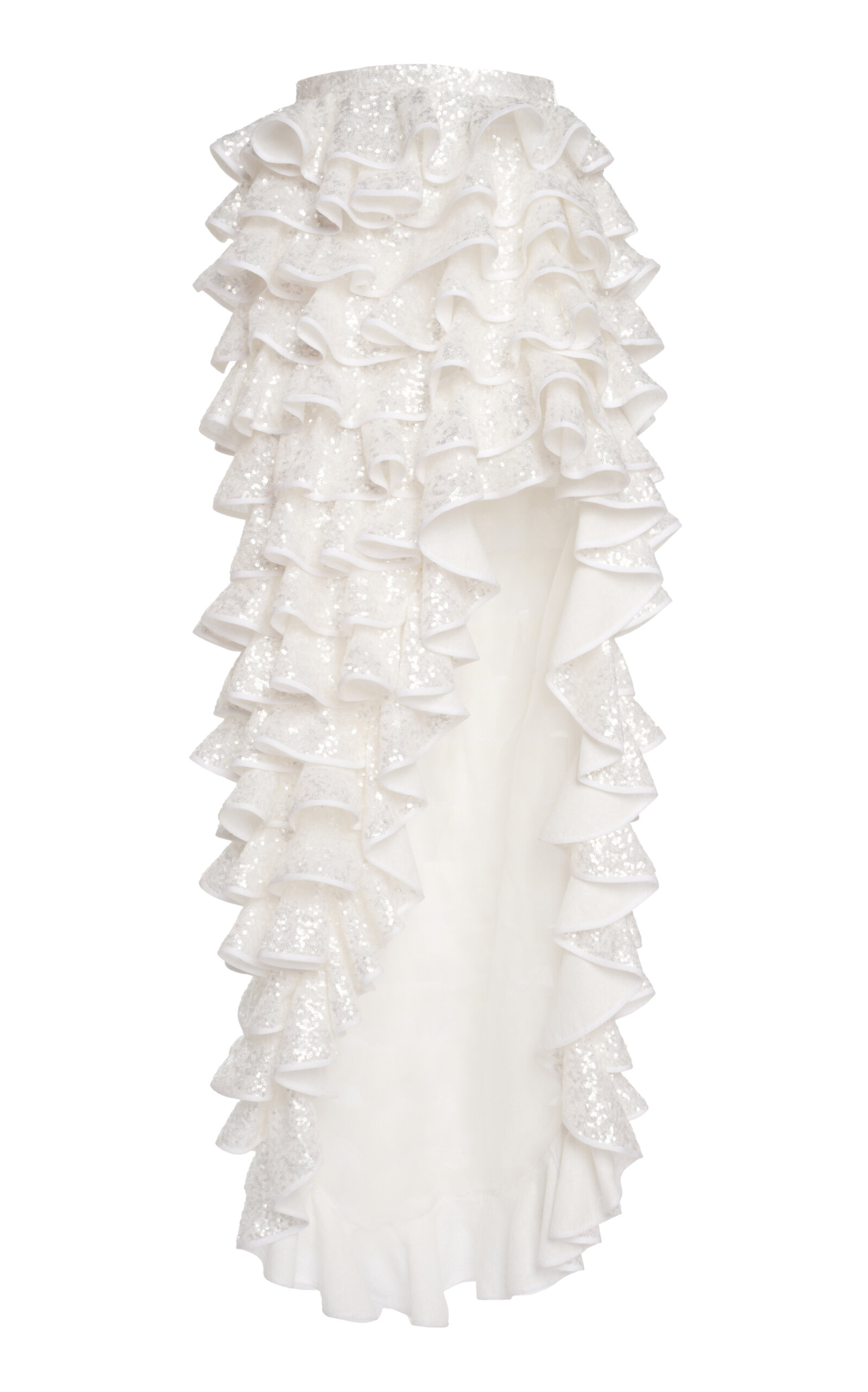 Giambattista Valli Ruffled Sequin Maxi Skirt In White