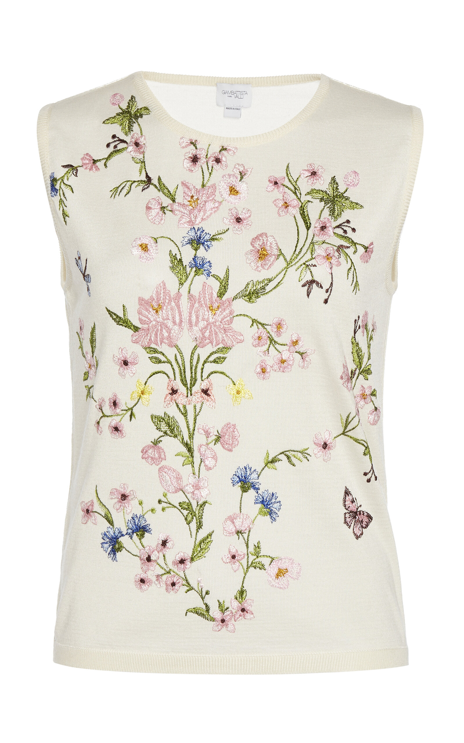 Giambattista Valli Embroidered Cashmere-silk Top In Ivory