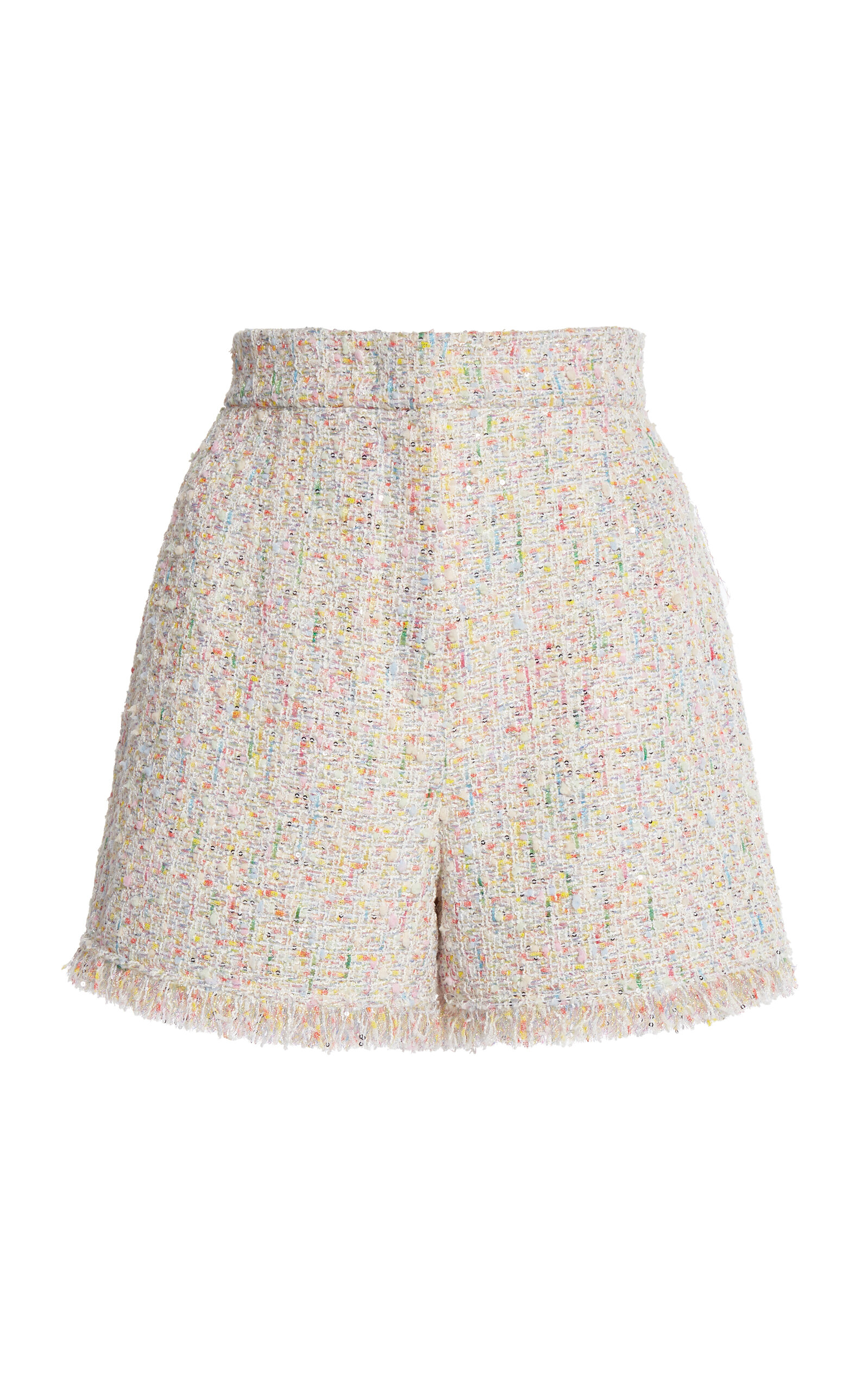 Giambattista Valli Fringed Bouclé Shorts In Ivory