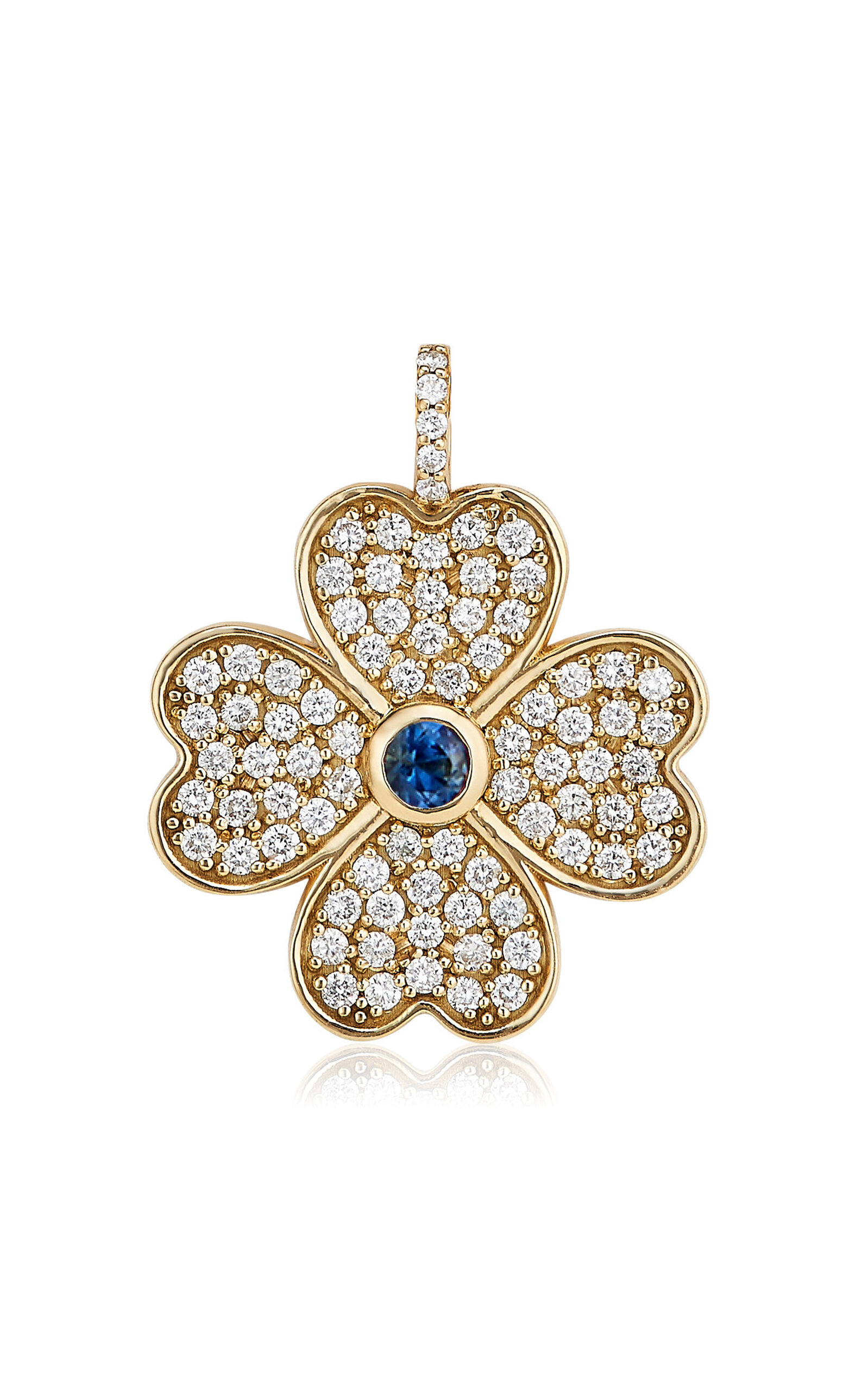 Shop Ashley Mccormick 18k Yellow Gold; Diamond And Sapphire Clover Charm