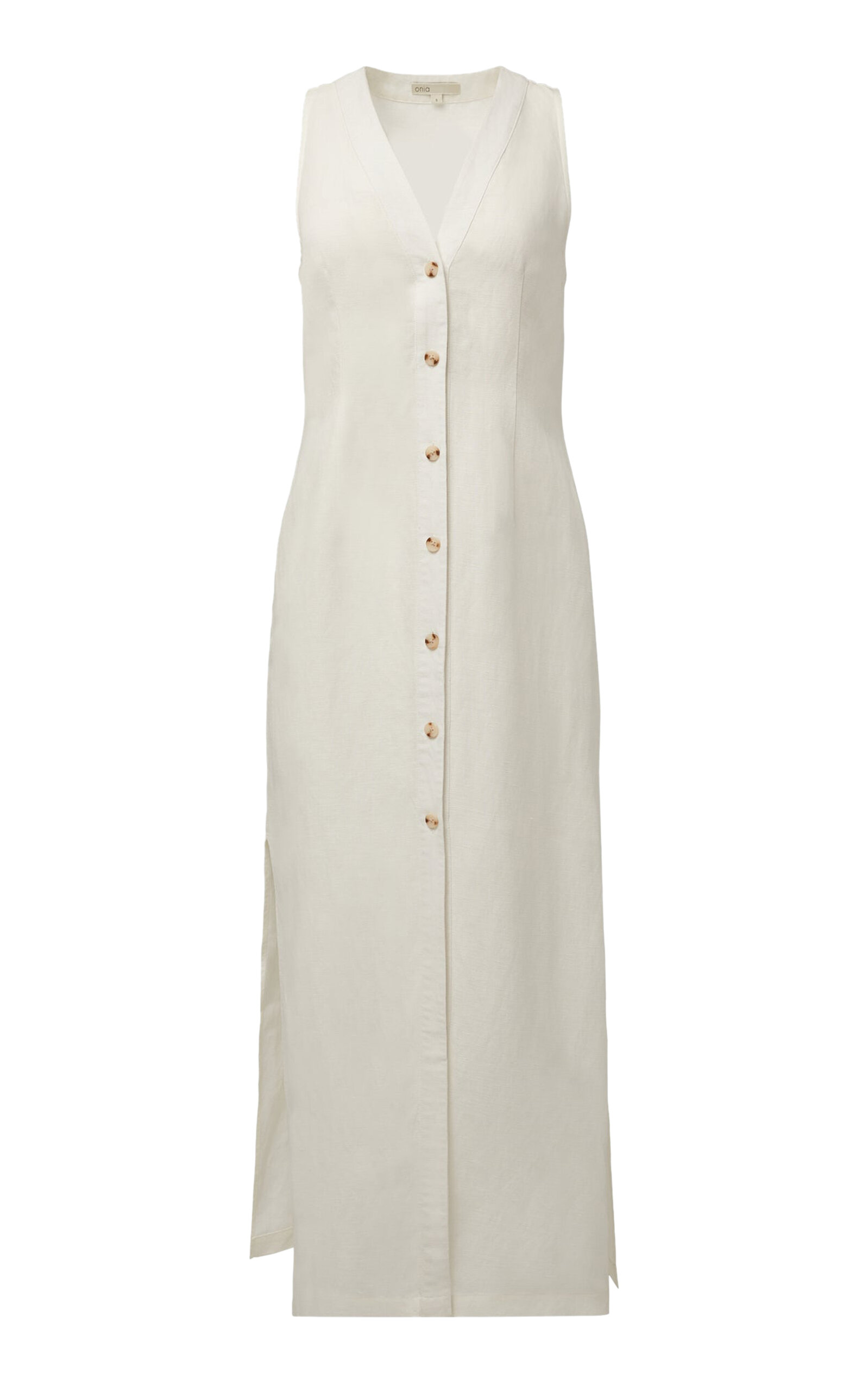 Shop Onia Air Linen Button-down Maxi Dress In White