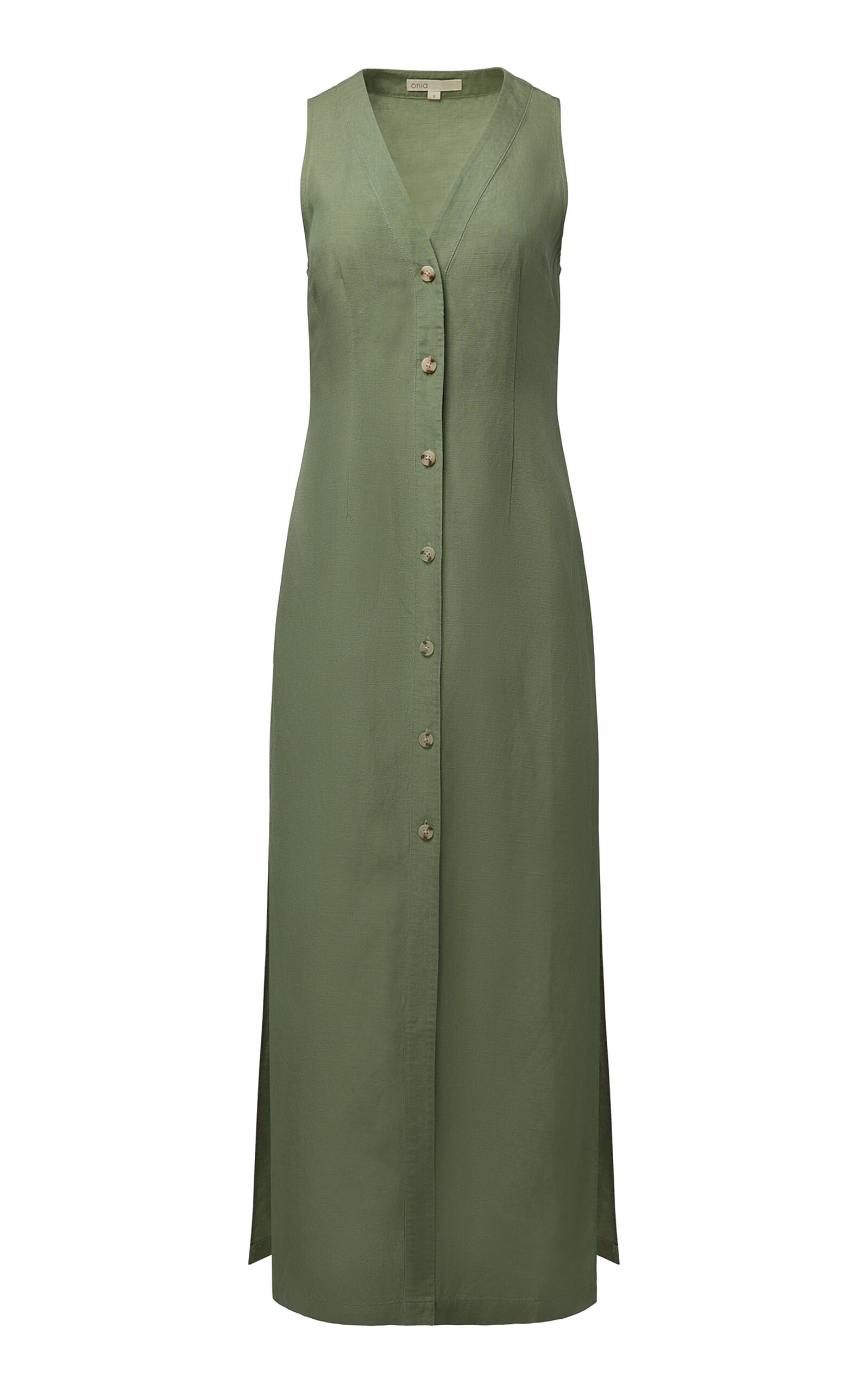 Shop Onia Air Linen Button-down Maxi Dress In Green