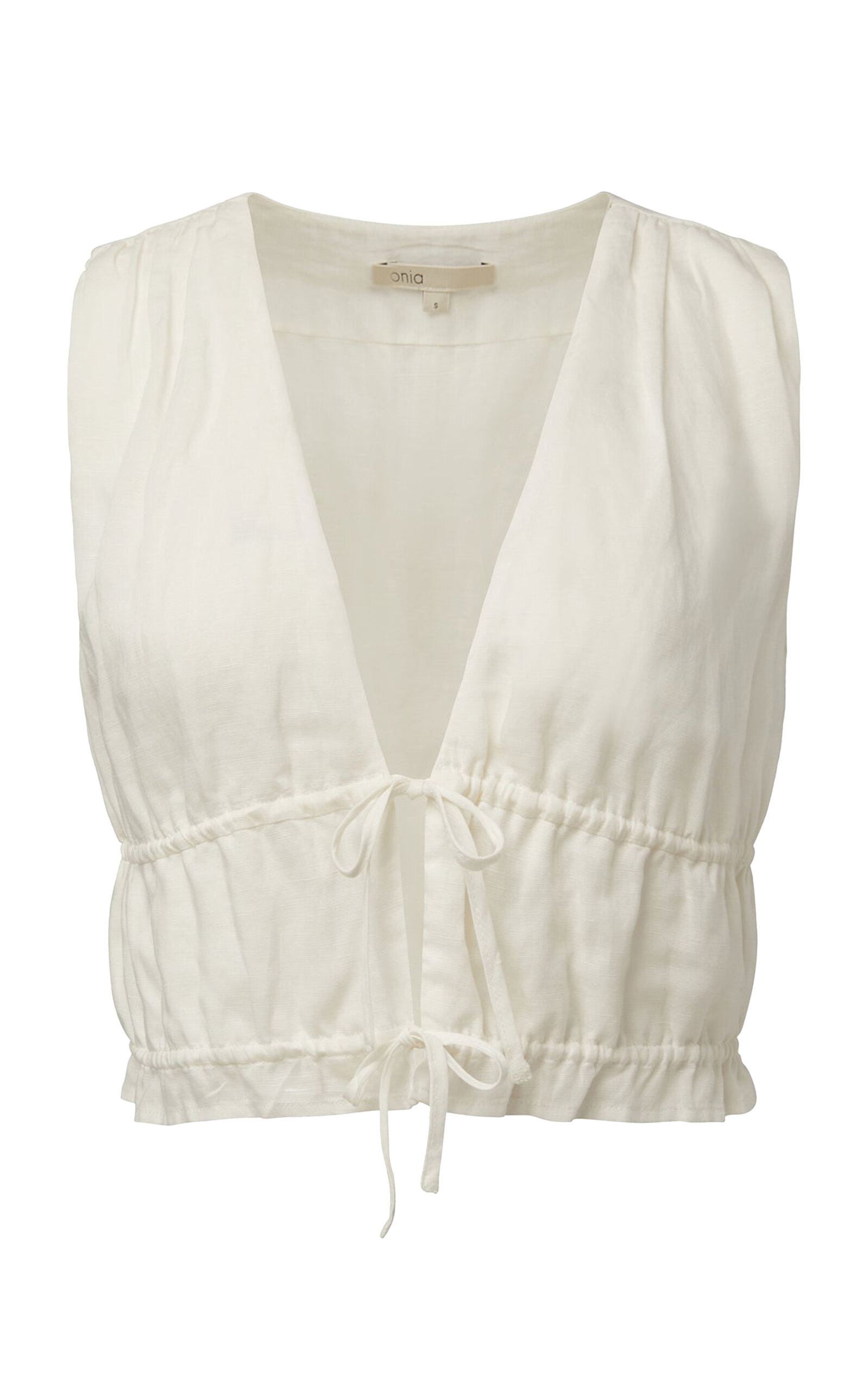 Onia Air Linen Tie-Front Crop Top - White - XL