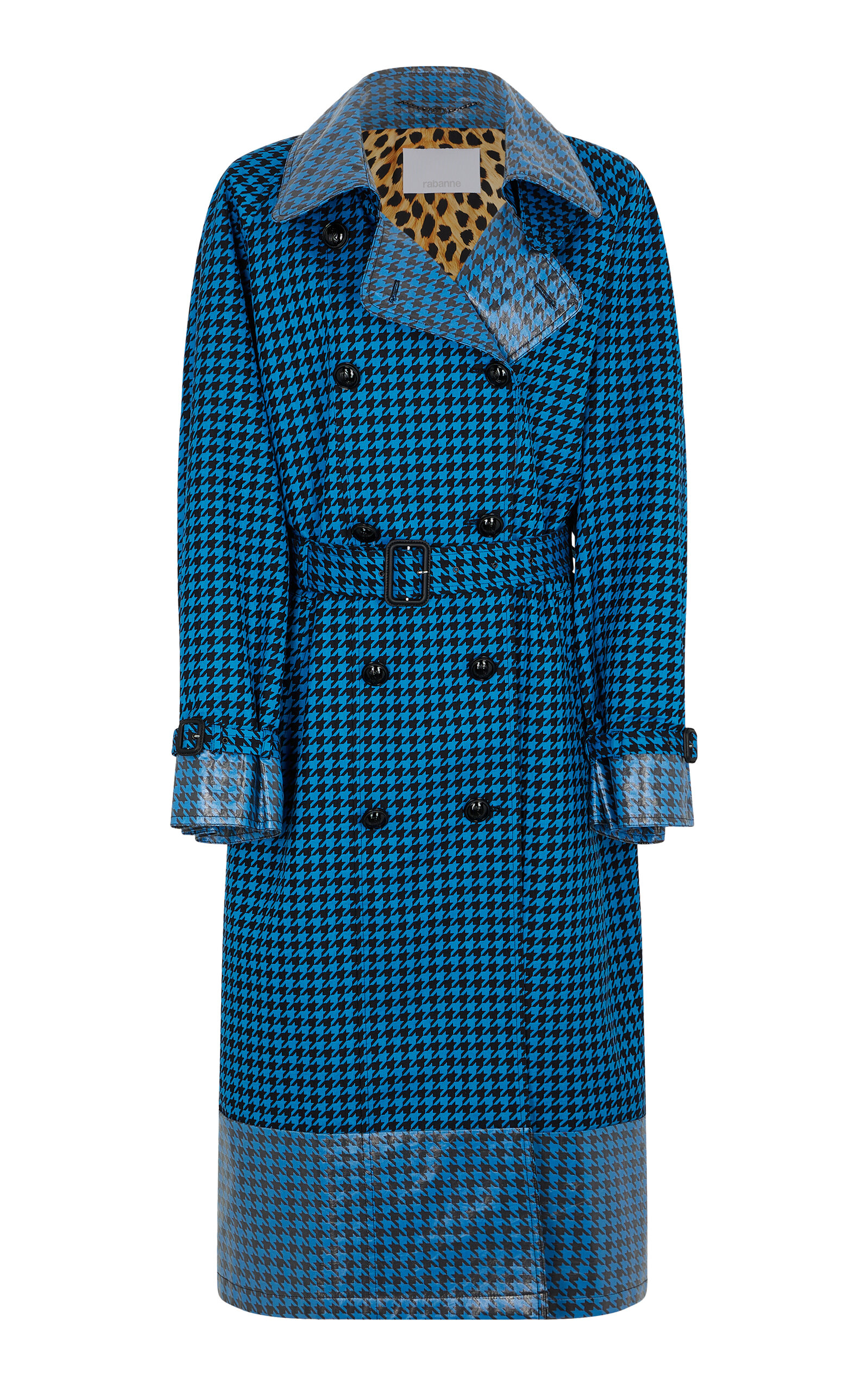 Rabanne Houndstooth Trench Coat In Blue