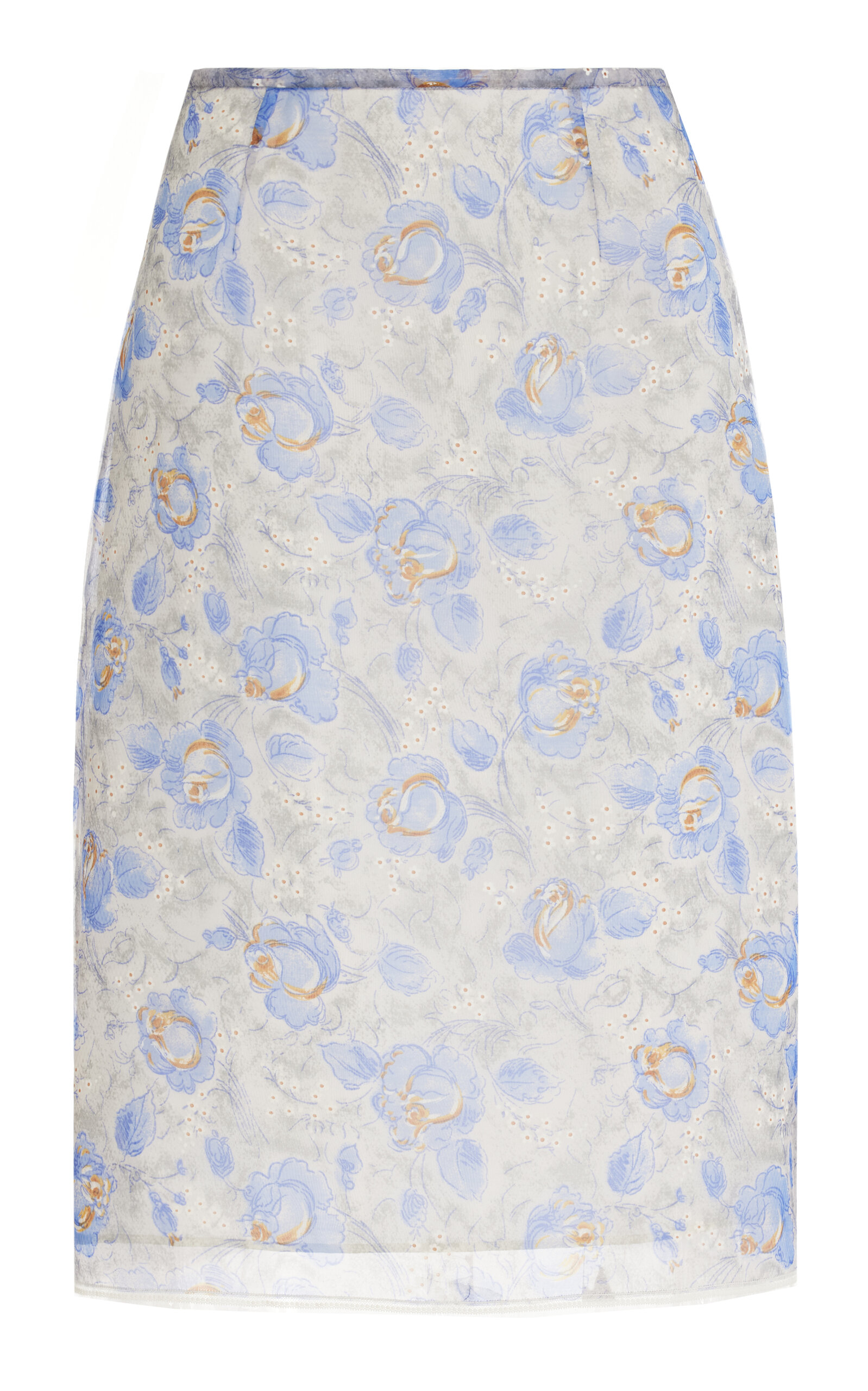 Prada Peony Print Nylonette Skirt Clothing In Blue